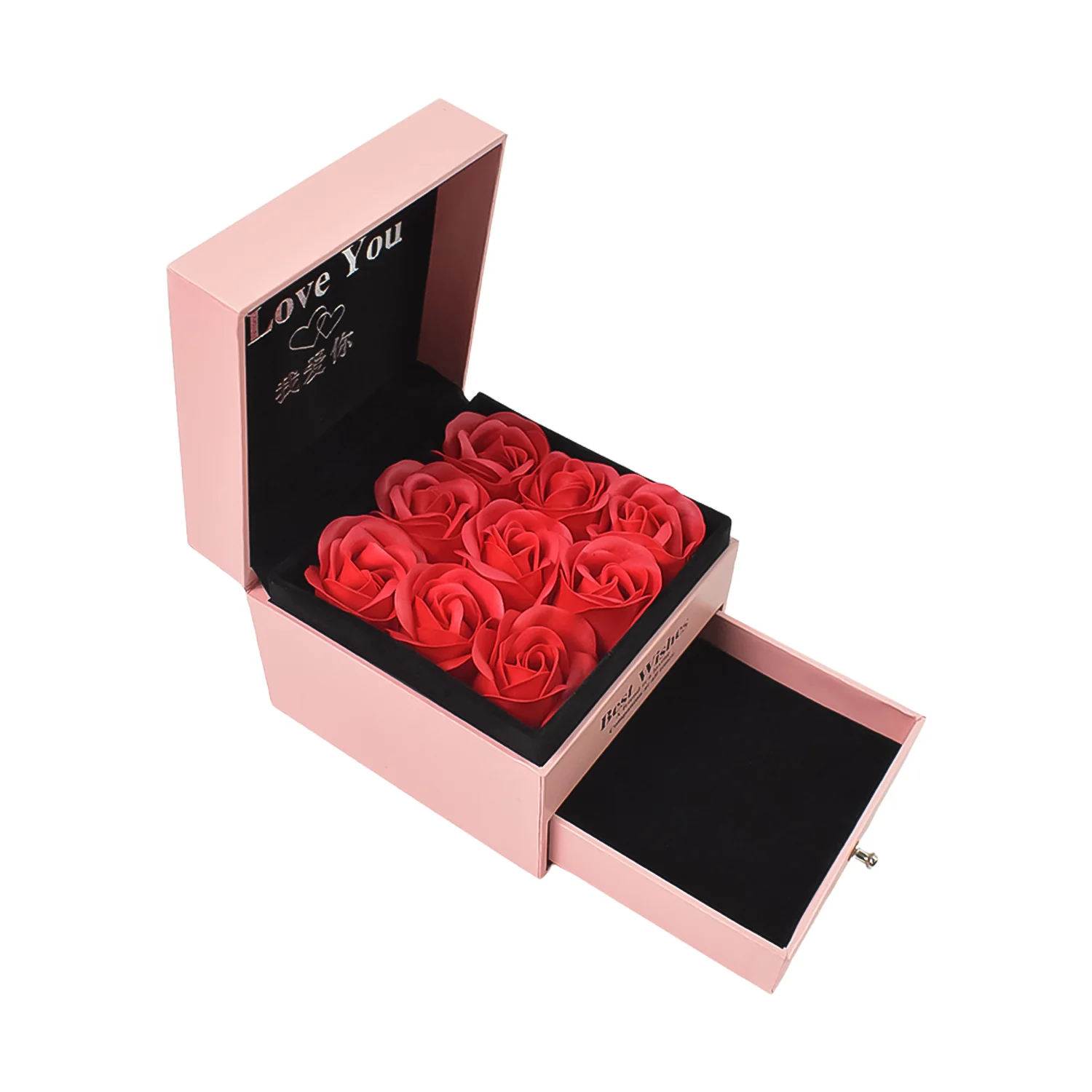 Preserved Eternal Rose Gift Box with Drawer & 9 Artificial Roses (1 Set) - Image 5