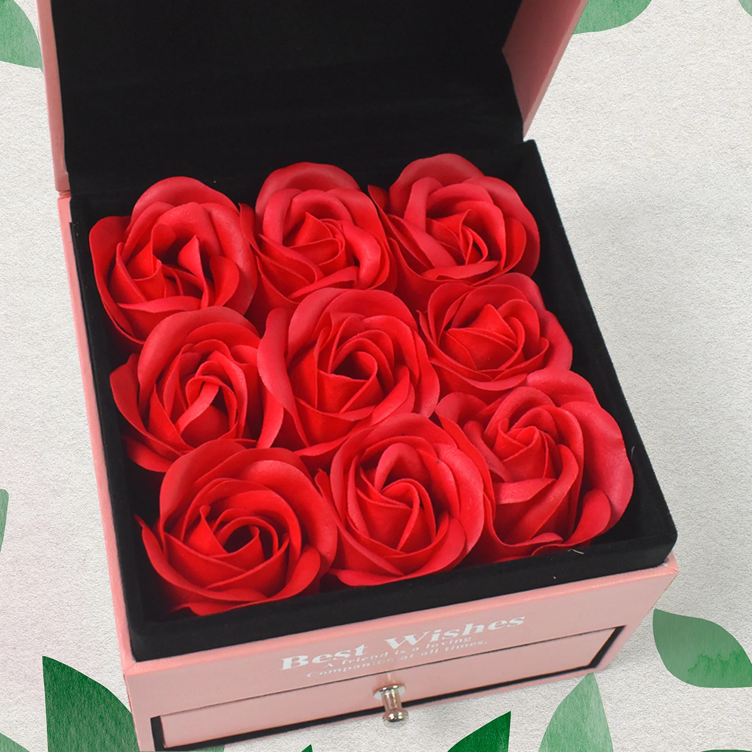 Preserved Eternal Rose Gift Box with Drawer & 9 Artificial Roses (1 Set) - Image 6