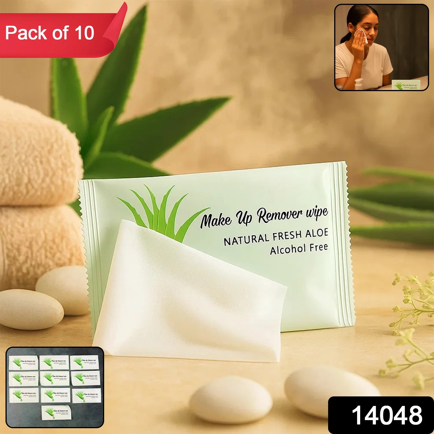 Premium Natural Aloe Makeup Remover Wipes (Pack of 10 Pc) - Image 2