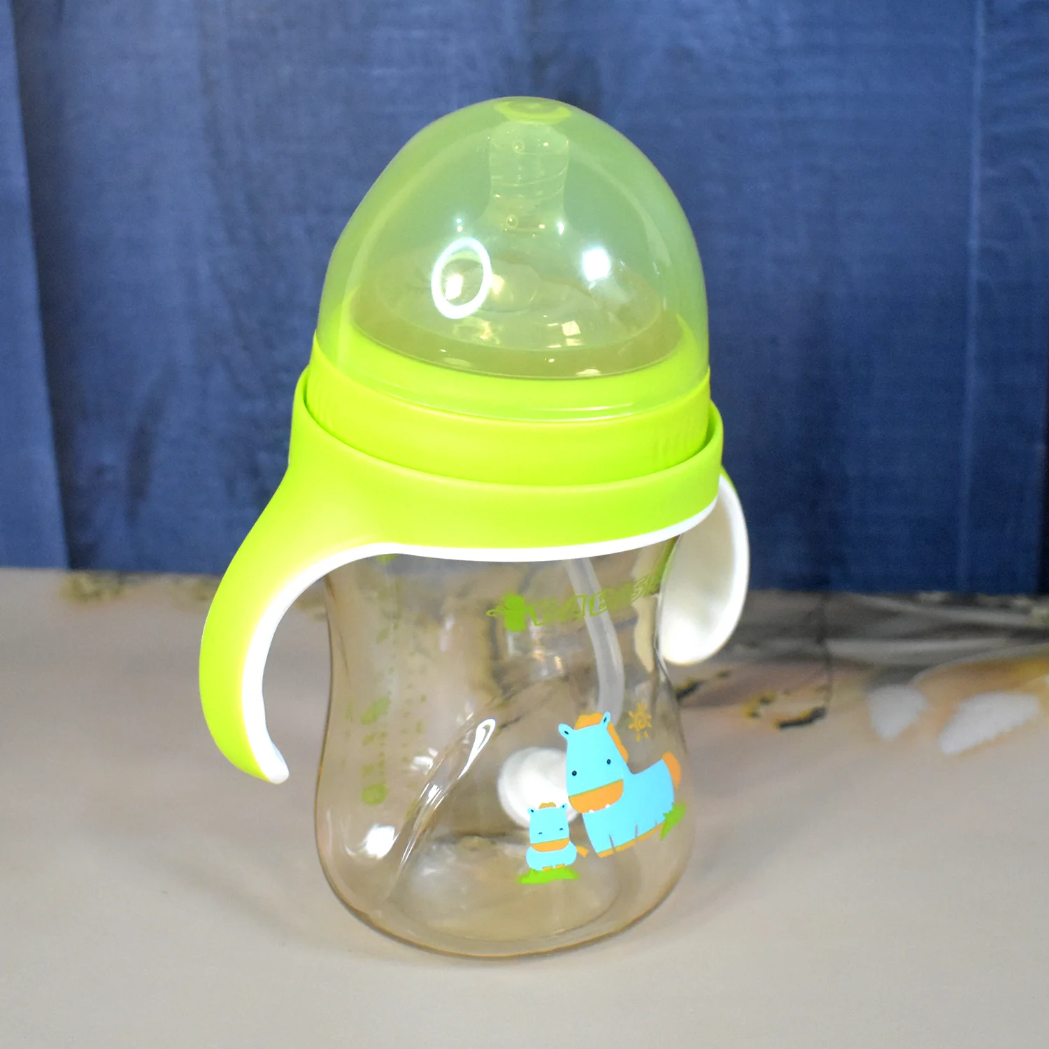 Plastic Baby Feeding Bottle with Handles Straw (300 ML / 1 Pc) - Image 4