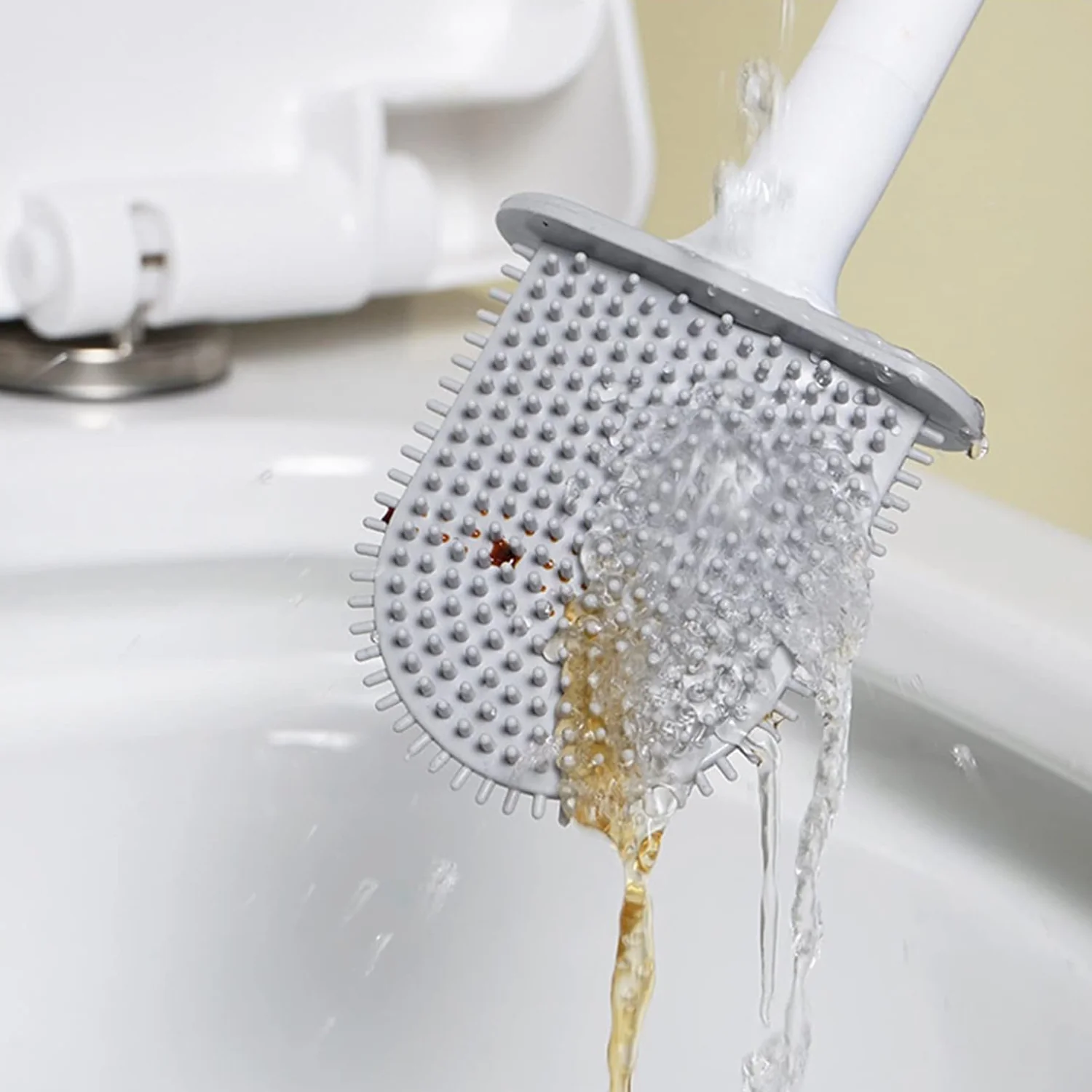 Silicone Toilet Brush with Holder Stand for Bathroom Cleaning - Image 7