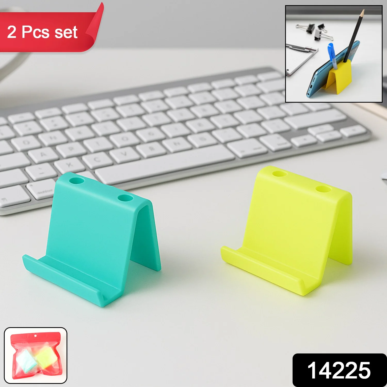 Multifunctional Plastic Mobile Phone Stand & Pen Holder (2 Pc & mix color) - Image 2