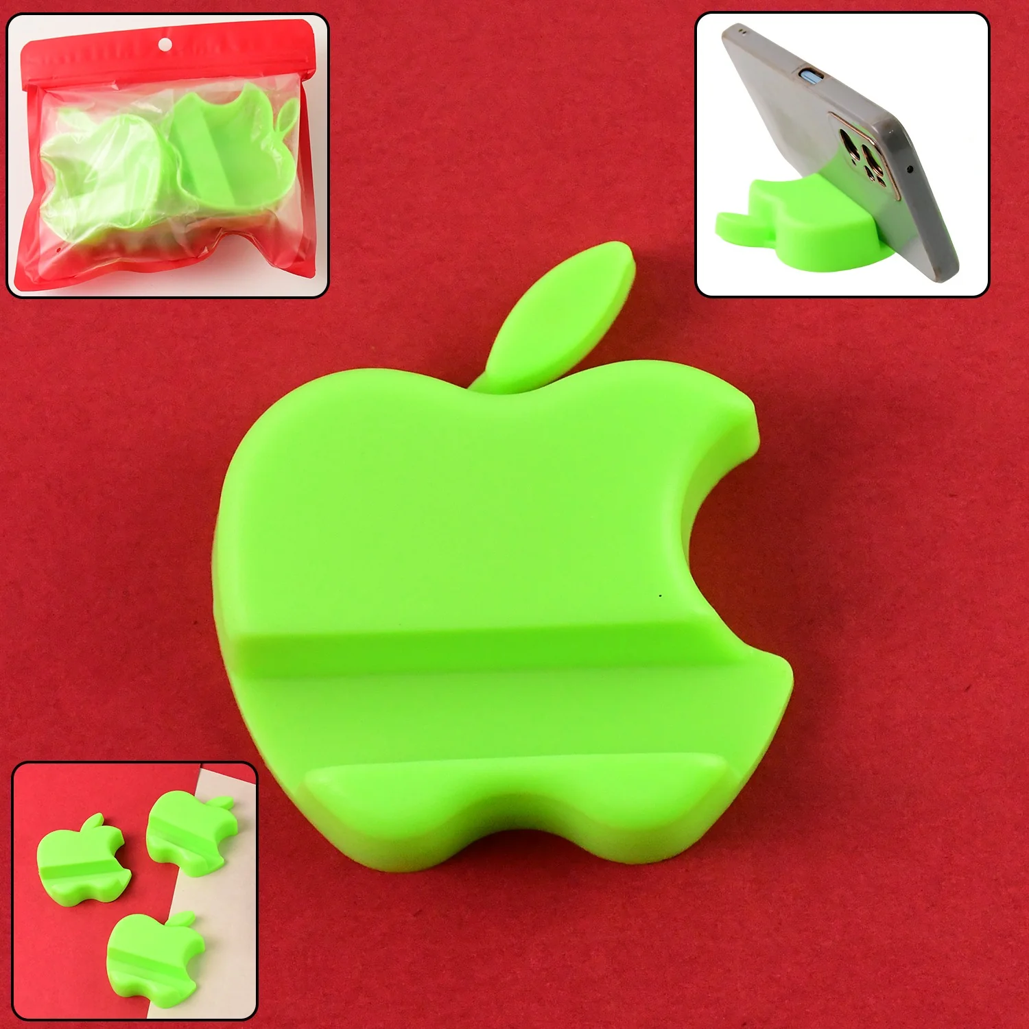 Apple-Shaped Plastic Mobile Phone Holder (3 Pc & mix color) - Image 4