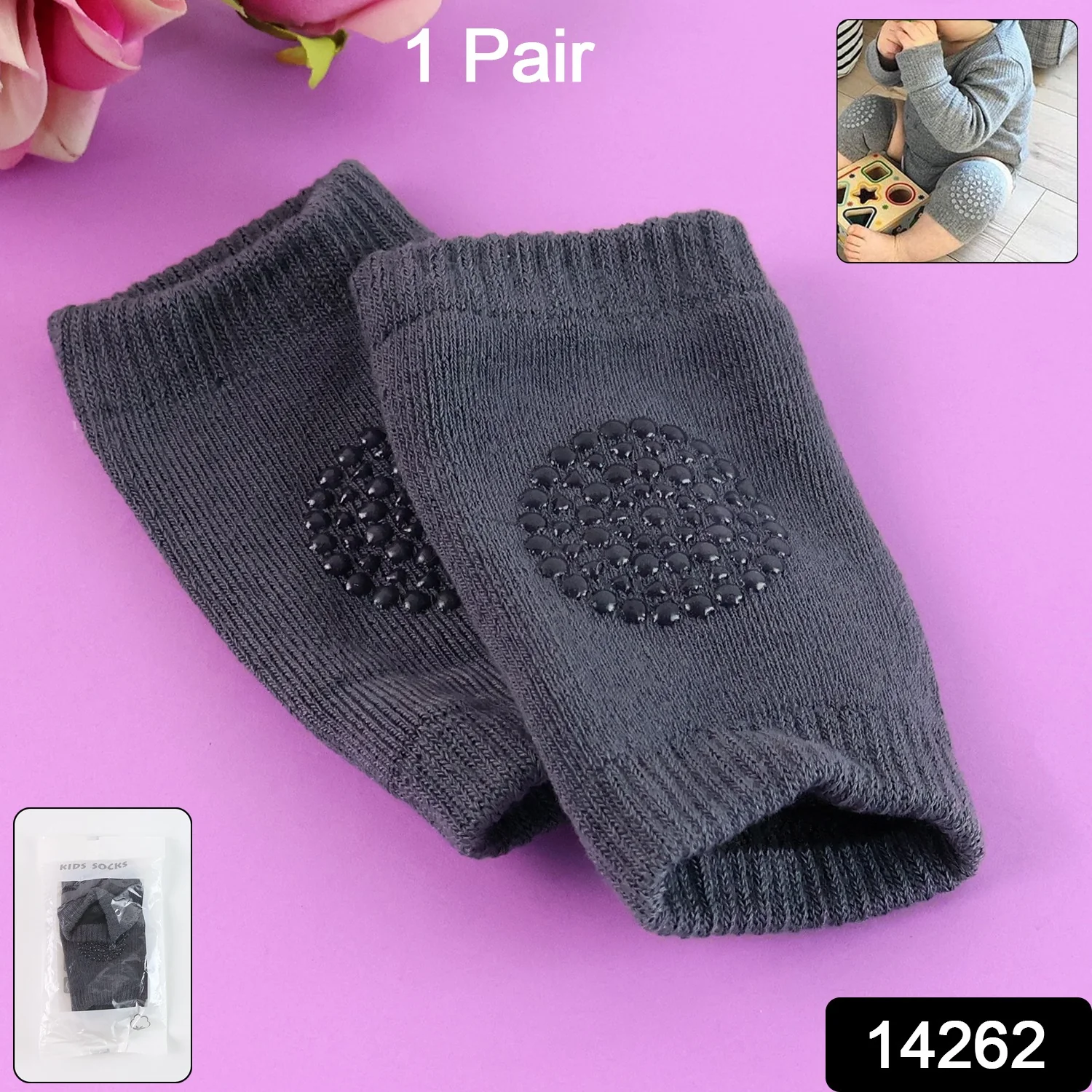 Dark Grey Toddler Wool Knit Leg Warmer (Knee Guard) - Image 2