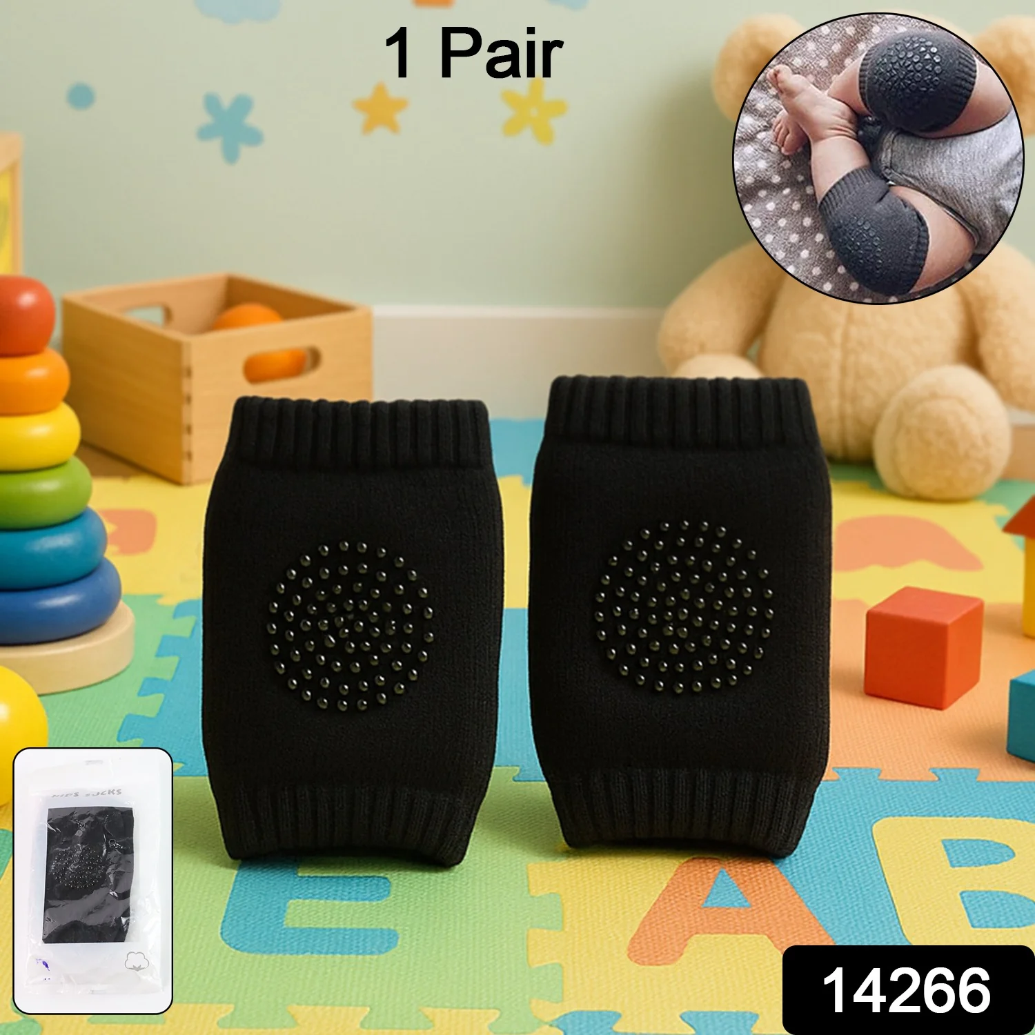 Black Toddler Wool Knit Leg Warmer (Knee Guard) - Image 2