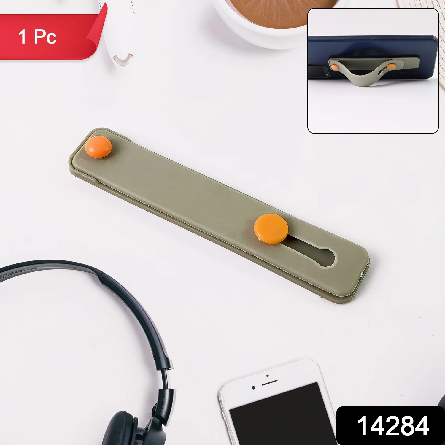 Olive Green Phone Loop Finger Holder, Phone Grip Straps Silicone Phone Finger (1 Pc) - Image 2