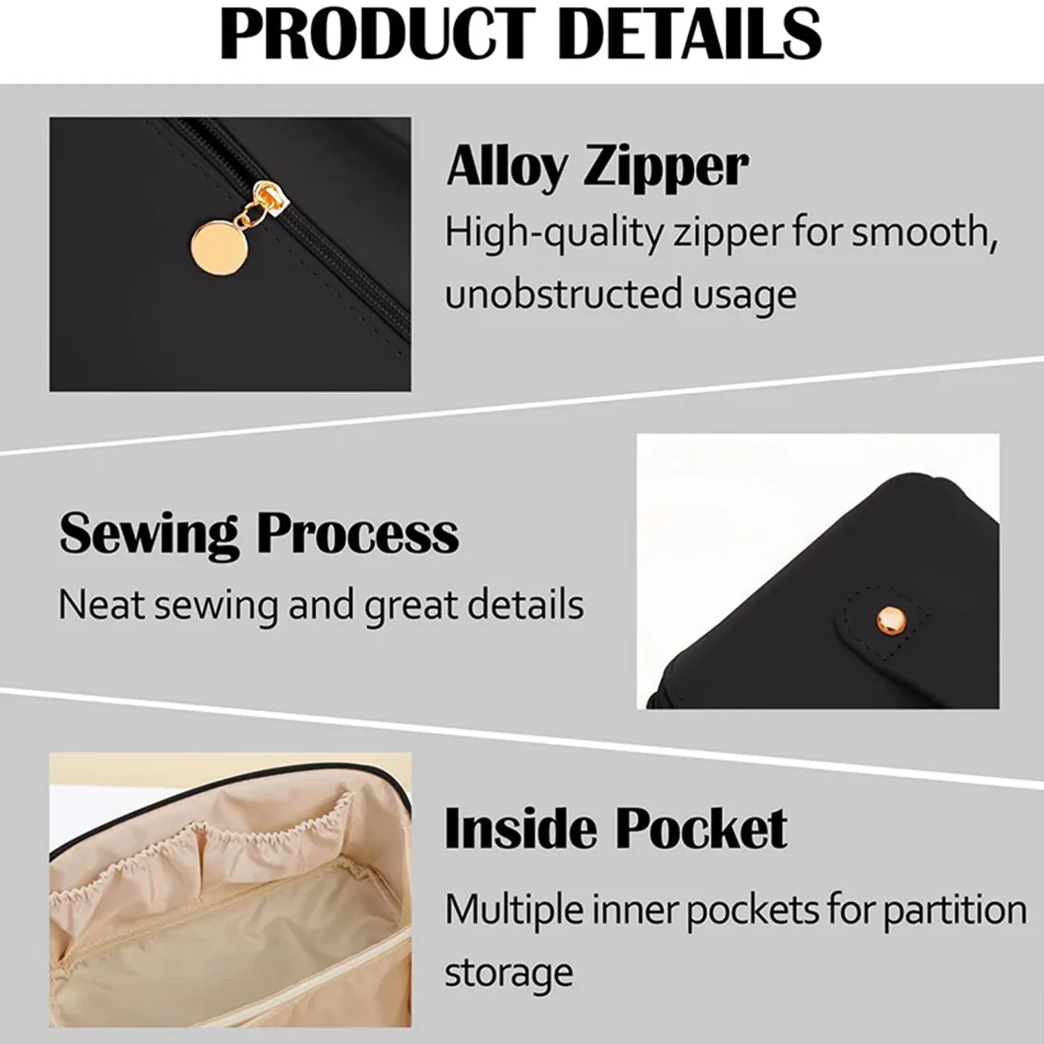 Premium Black Travel Makeup & Toiletry Organizer Pouch with Zipper & Handle (1 Pc) - Image 6