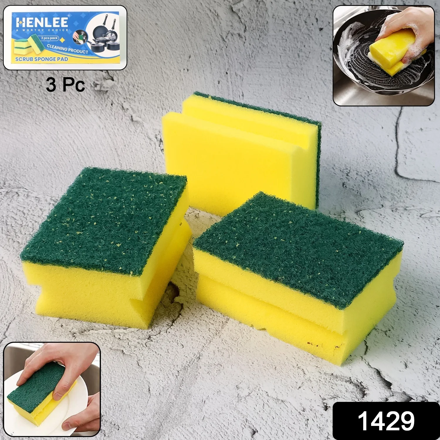 Scrub Sponge 2 in 1 PAD for Kitchen, Sink, Bathroom Cleaning Scrubber (3 Pc) - Image 2
