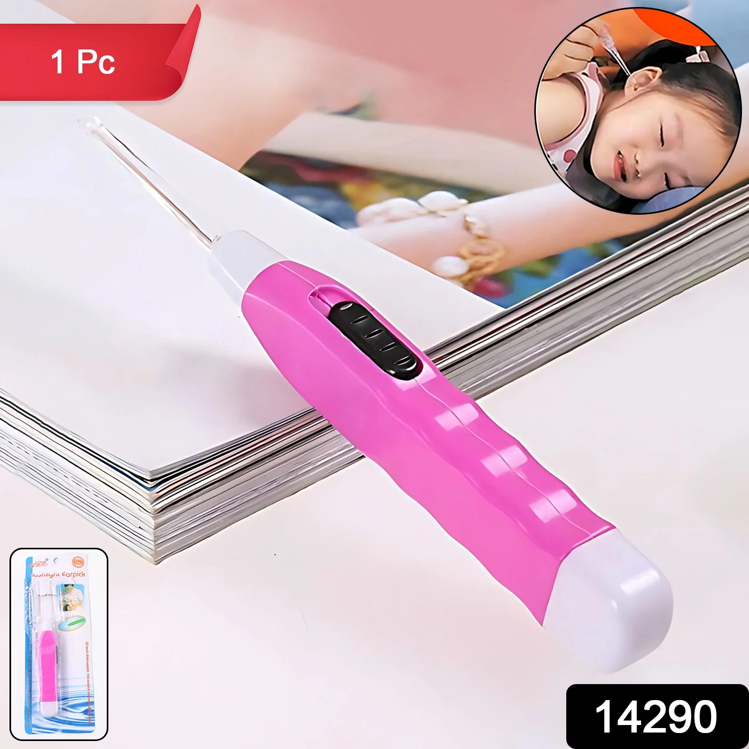 Pink LED Flashlight Earpick with Tweezer (1 Pc) - Image 2