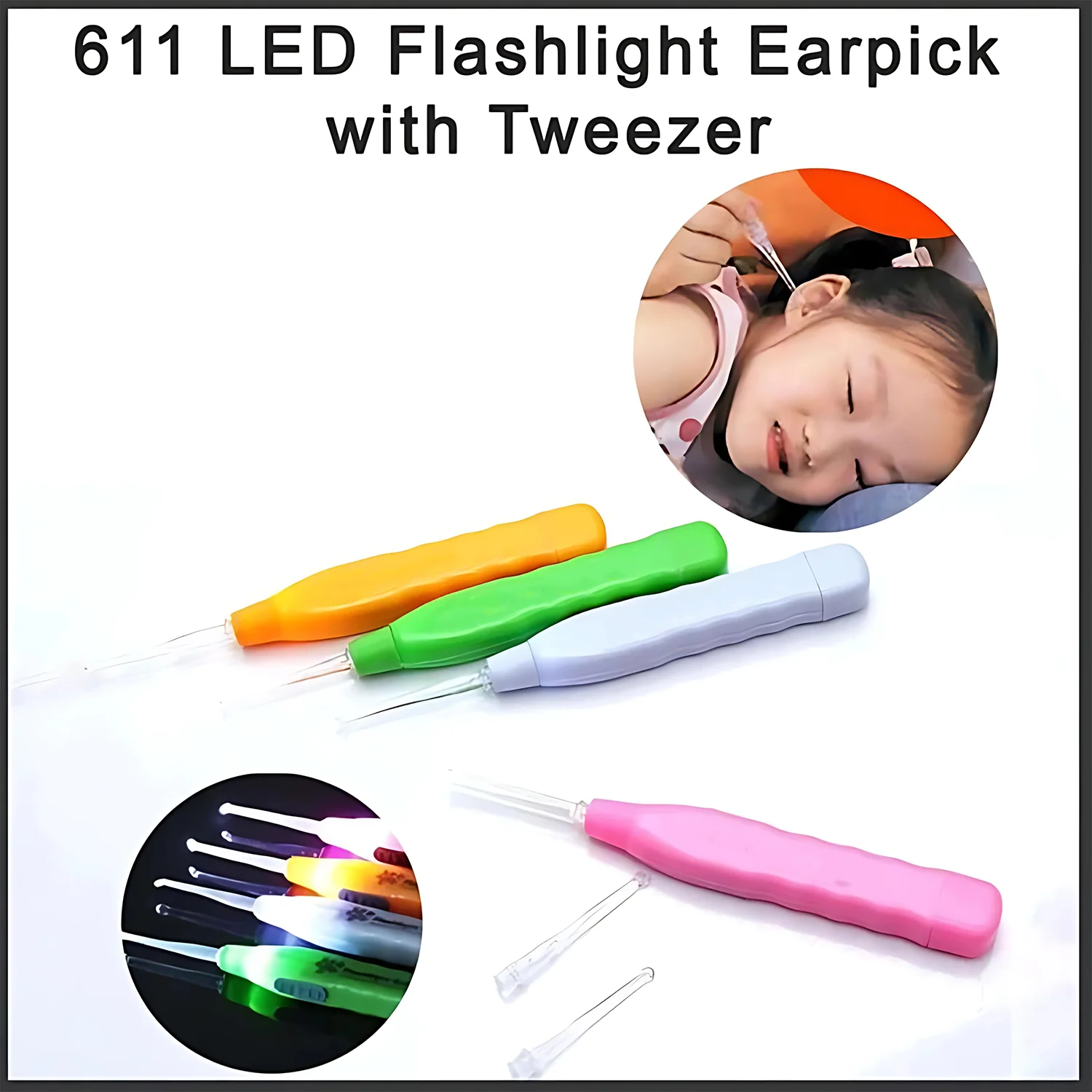 Pink LED Flashlight Earpick with Tweezer (1 Pc) - Image 4