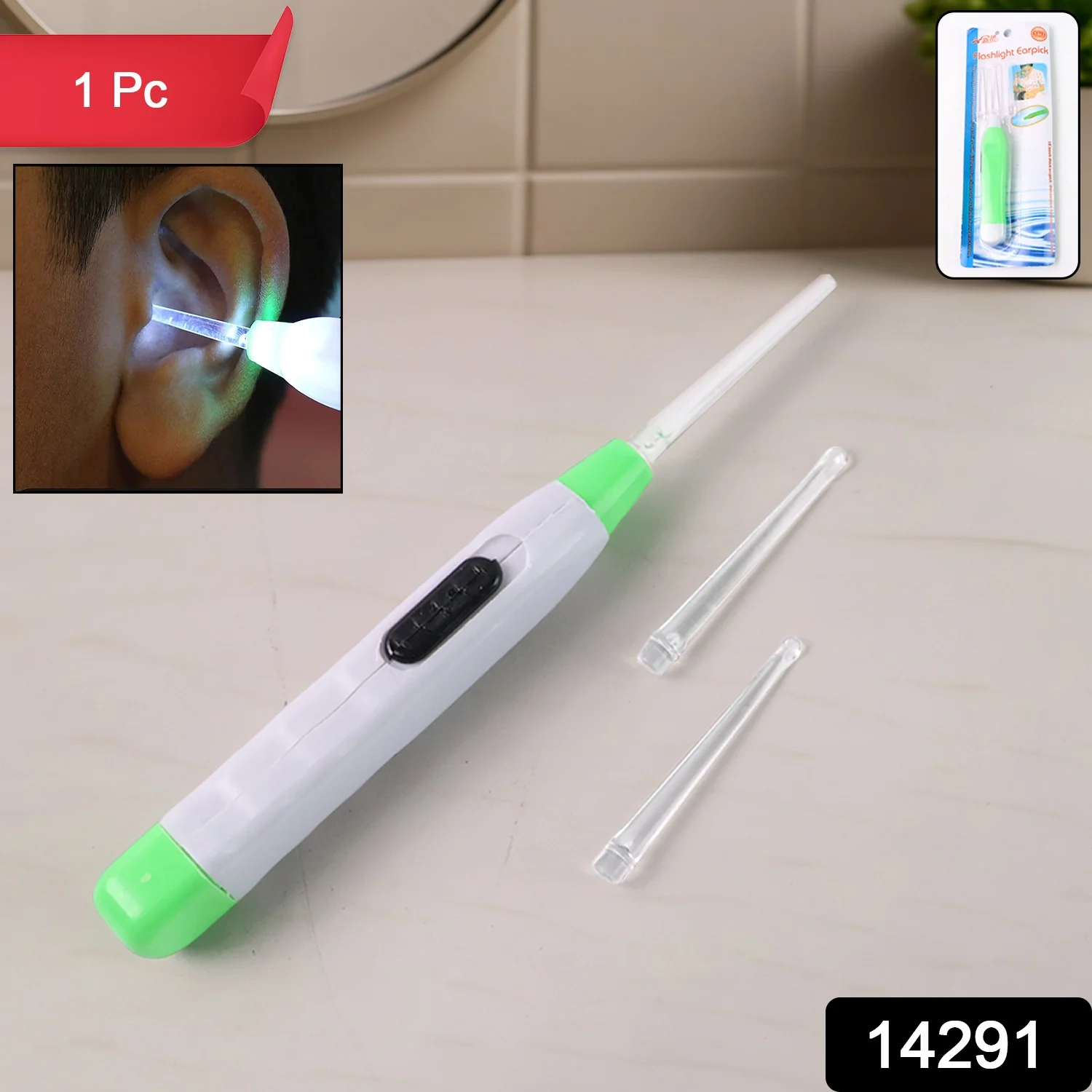 White LED Flashlight Earpick with Tweezer (1 Pc) - Image 2