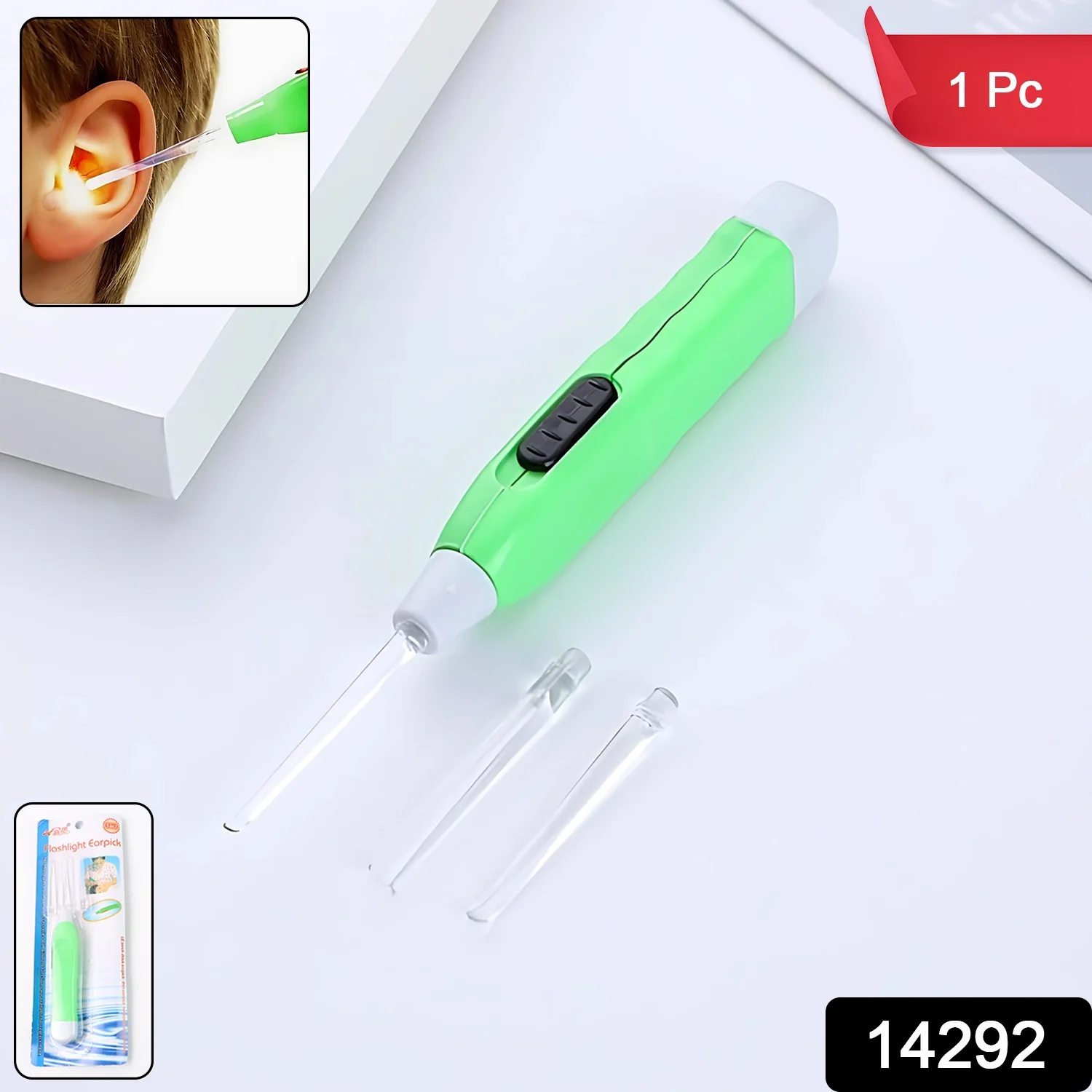 Green LED Flashlight Earpick with Tweezer (1 Pc) - Image 2