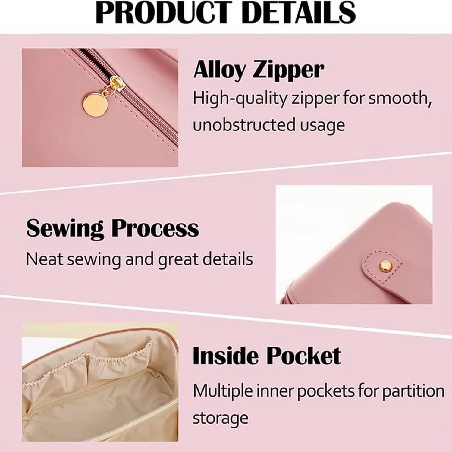 Premium Peach Travel Makeup & Toiletry Organizer Pouch with Zipper & Handle (1 Pc) - Image 3