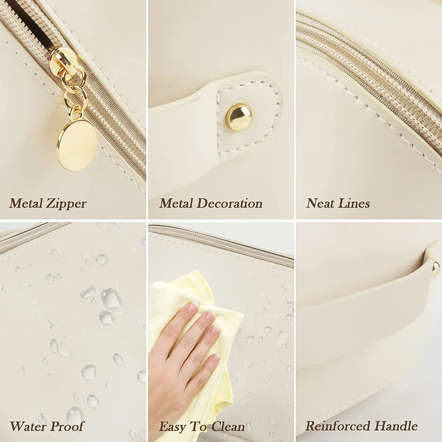 Premium Cream Travel Makeup & Toiletry Organizer Pouch with Zipper & Handle (1 Pc) - Image 7
