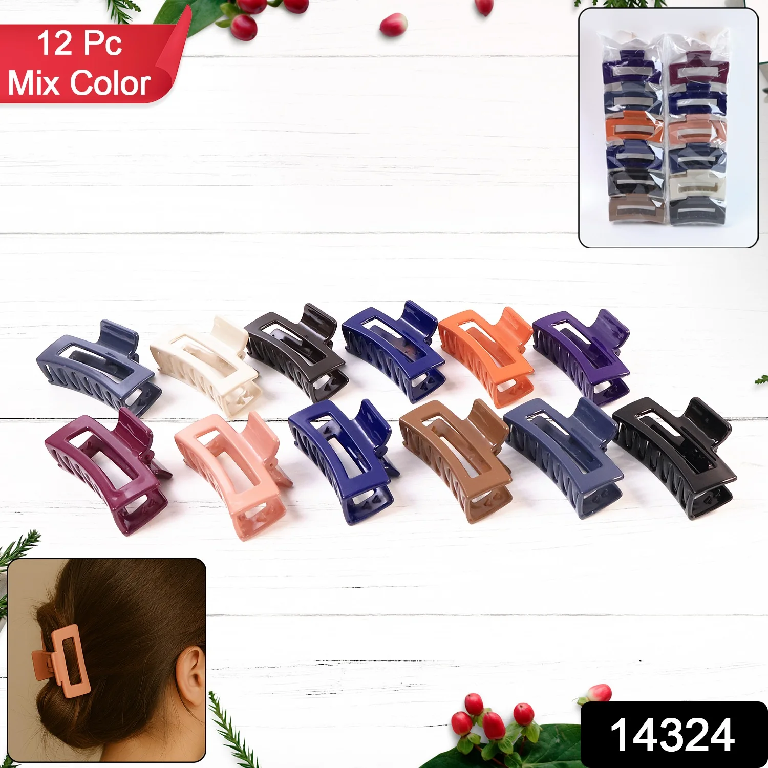Matte Rectangle Hair Claw Clip for Women and Girls – Assorted Color Pack – 12 Pc - Image 2