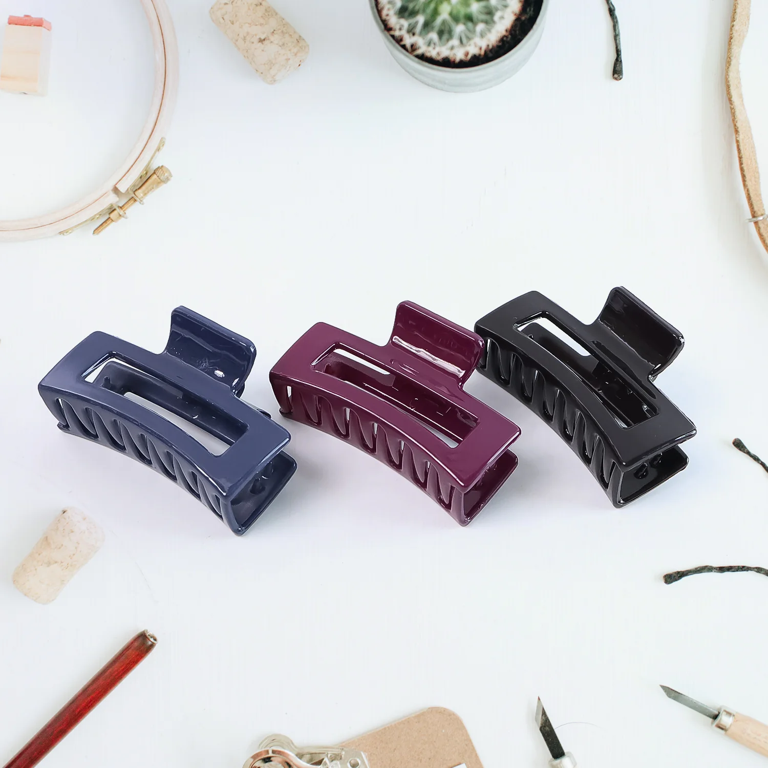 Matte Rectangle Hair Claw Clip for Women and Girls – Assorted Color Pack – 12 Pc - Image 4