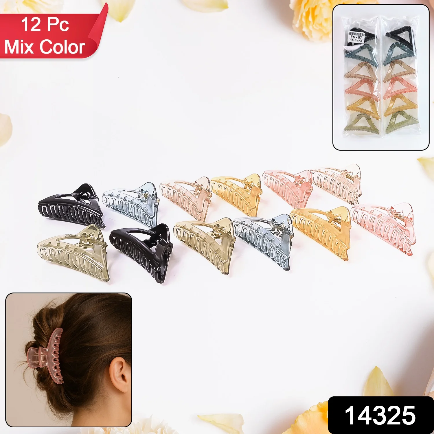 Triangle Shape Mix Color Plastic Hair Claw Clip – 12 Pc Durable Grip Women and Girls - Image 2