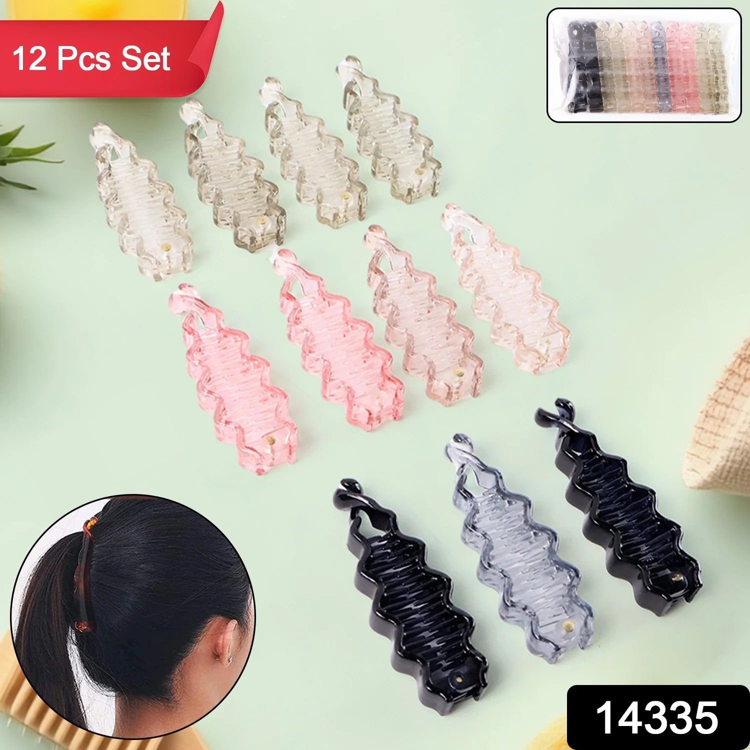 Plastic Hair Claw Clips Strong Clips (12 Pc / Mix Color), Hair accessories - Image 2