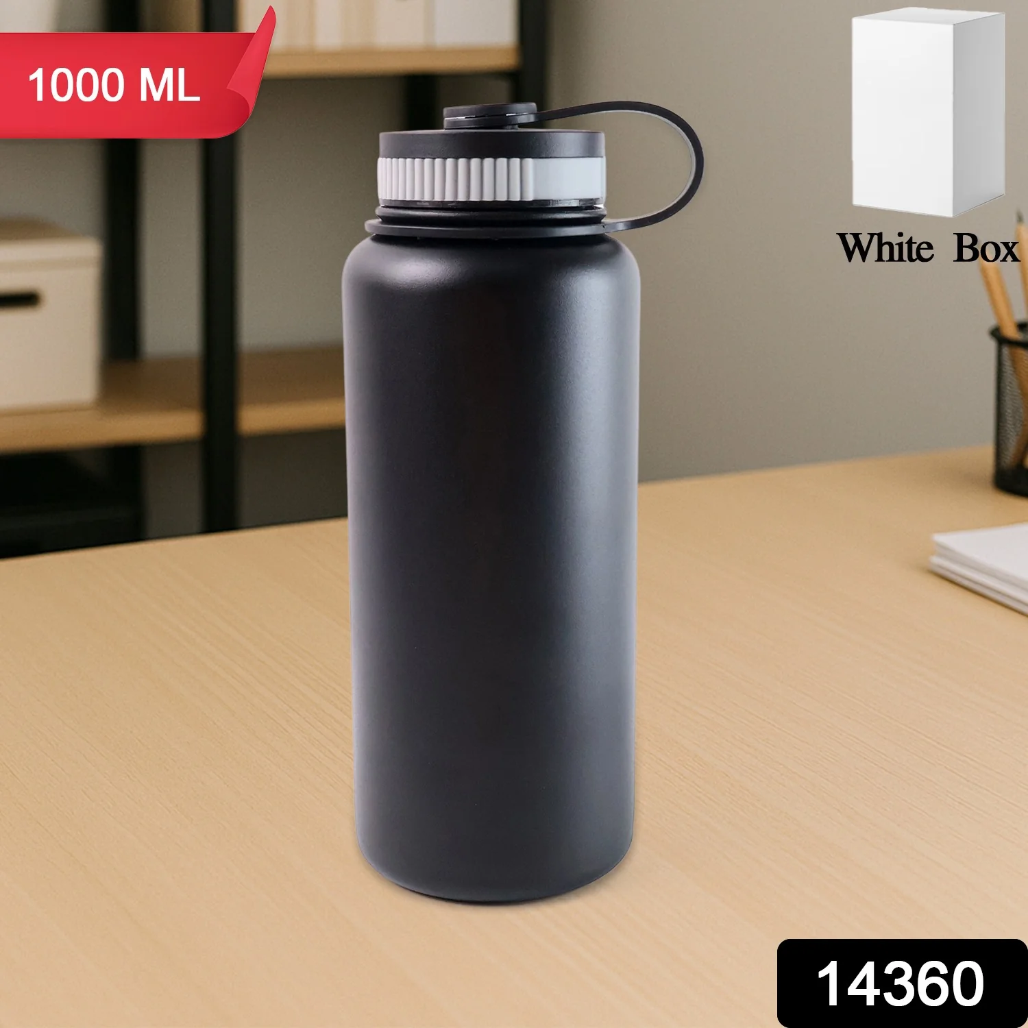 Black Stainless Steel Double Wall Vacuum-Insulated Drink Water Bottle (1000 ML) - Image 2