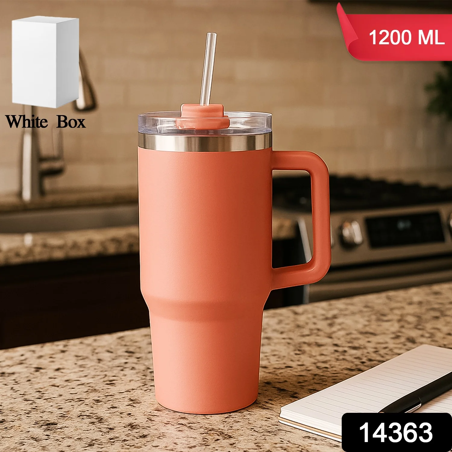 Peach Extra Large Insulated Travel Mug, Tumbler (1200ML - 1 Pc) - Image 2