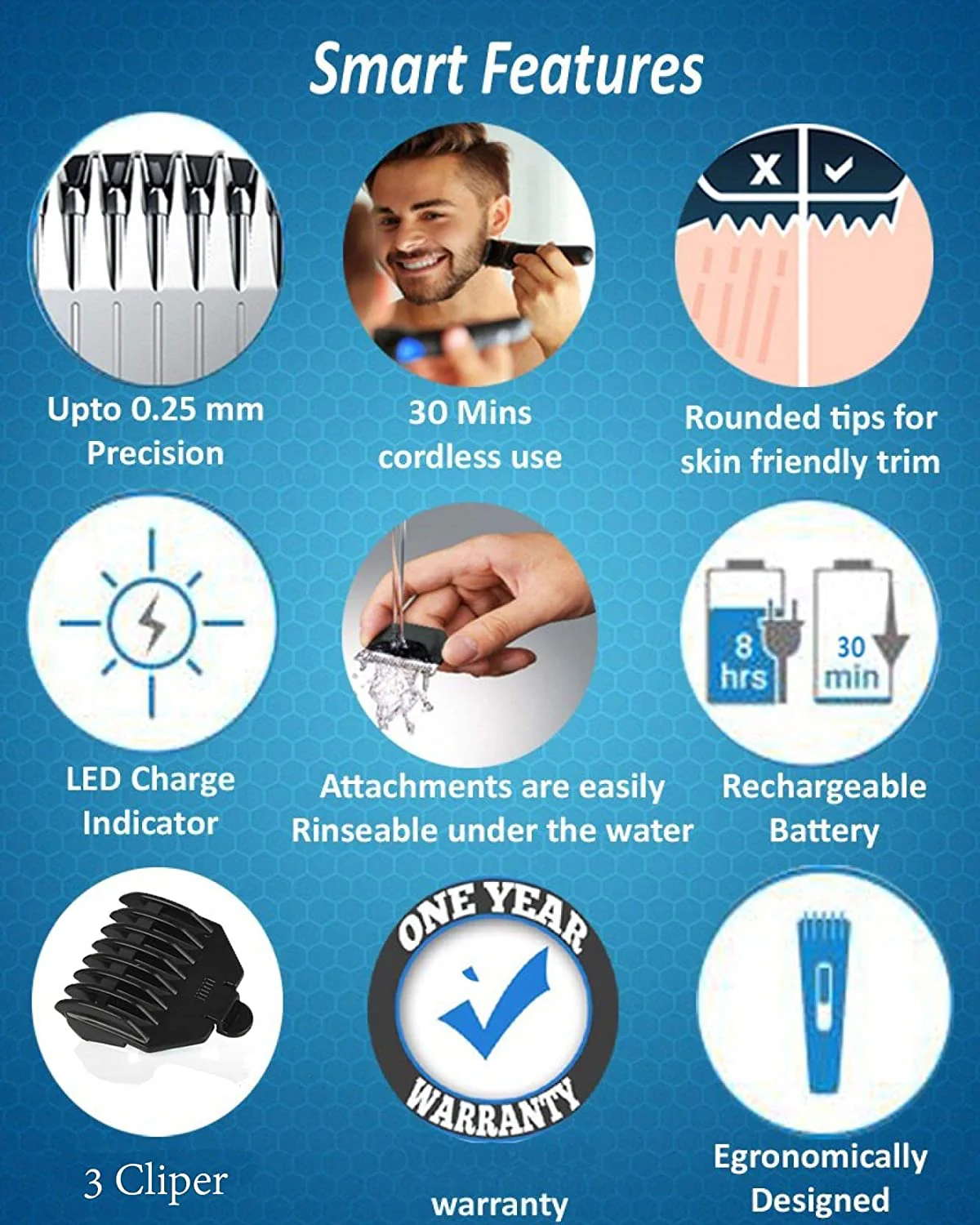 NS-216 rechargeable cordless hair and beard trimmer for men's, Hair accessories - Image 7