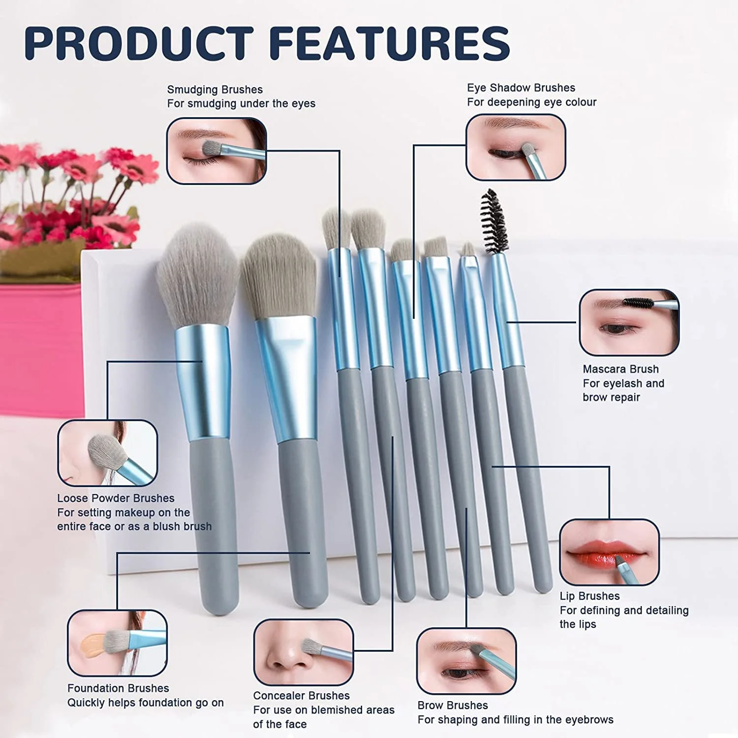 8-Piece Mini Makeup Brush Kit – Portable Premium Synthetic Set with Case (Mix Colors) - Image 5