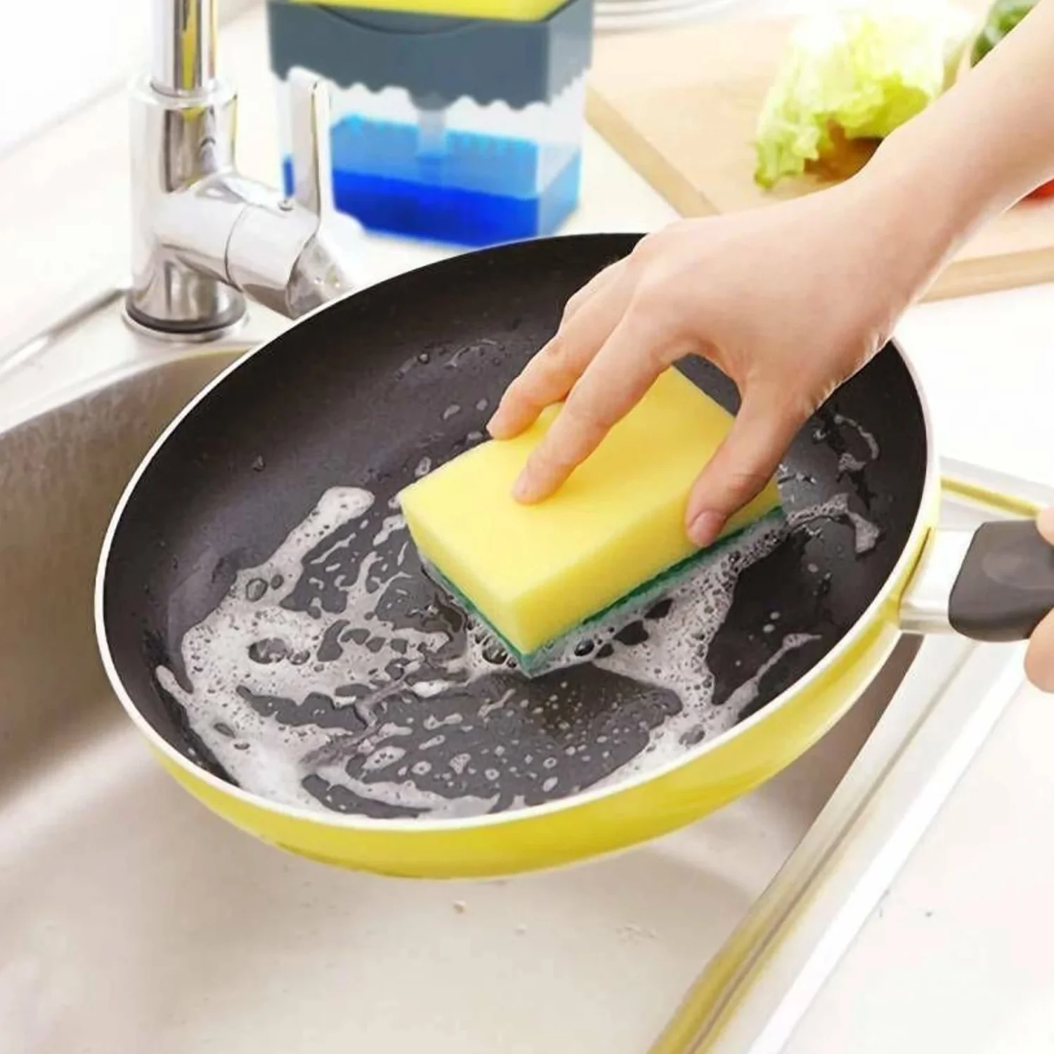 Liquid Soap Dispenser on Countertop with Sponge Holder For Pet - Image 3