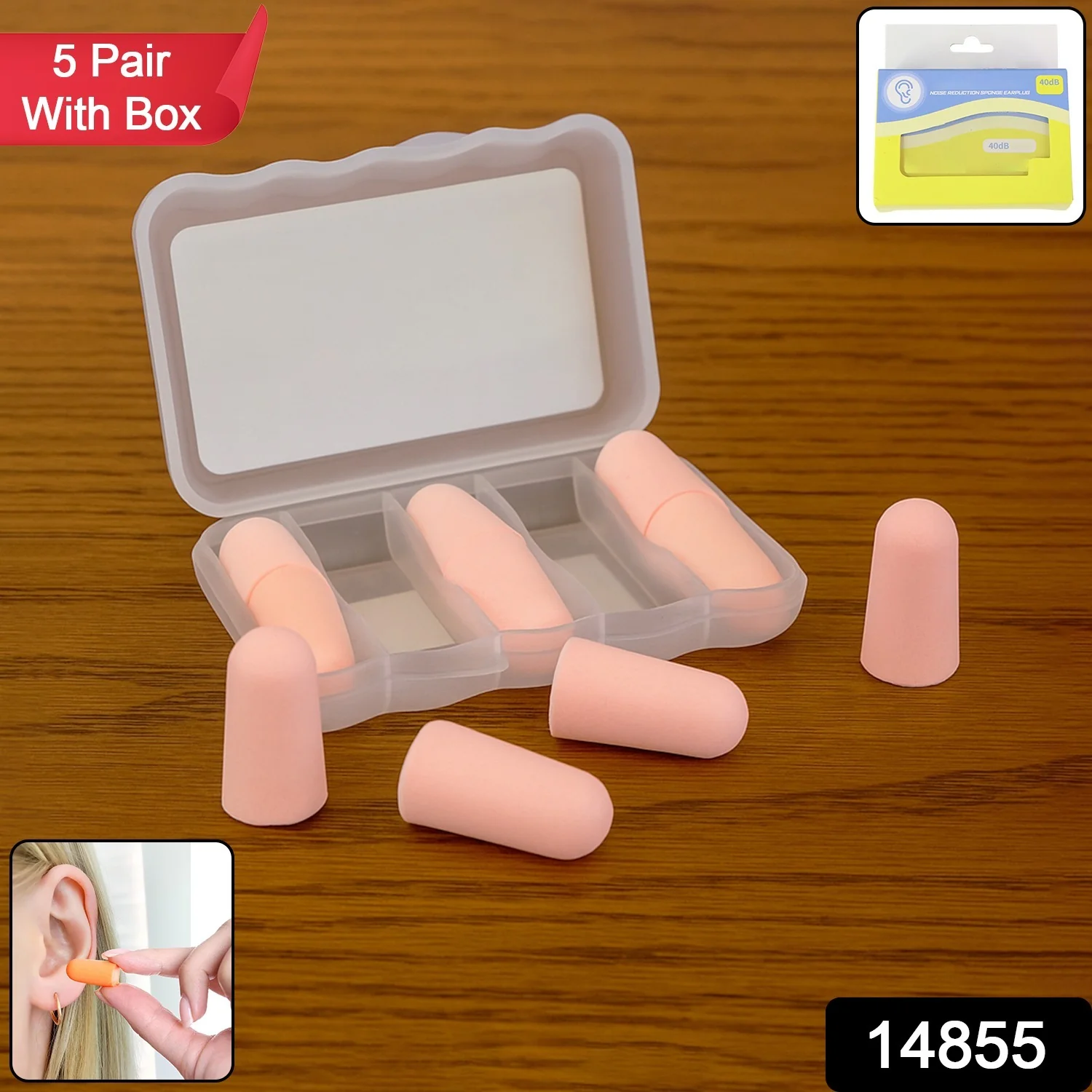 Foam Ear Plugs with Portable Storage Box (5 Pairs) - Image 2