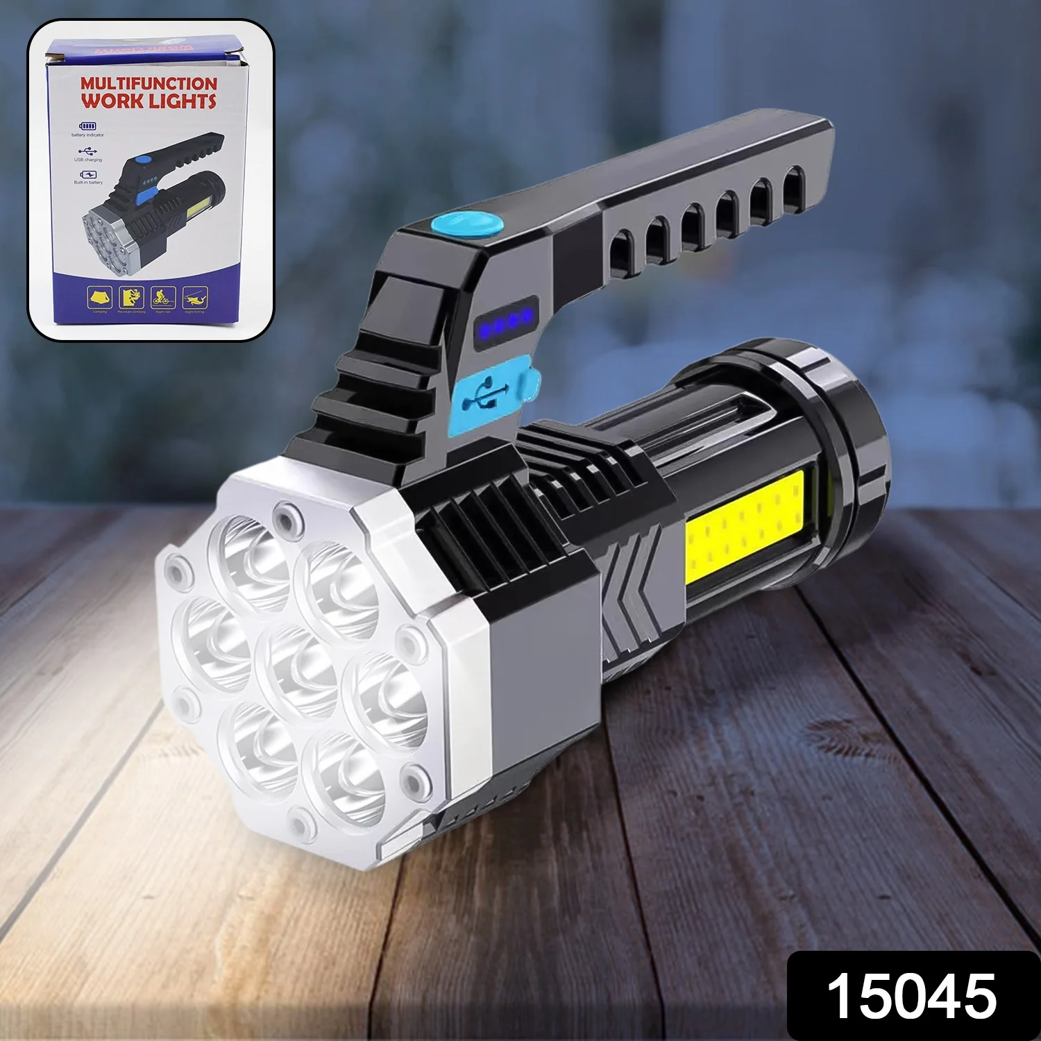 Portable COB 7LED USB Rechargeable Flashlight / Torch with Side Light (1 Pc) - Image 2