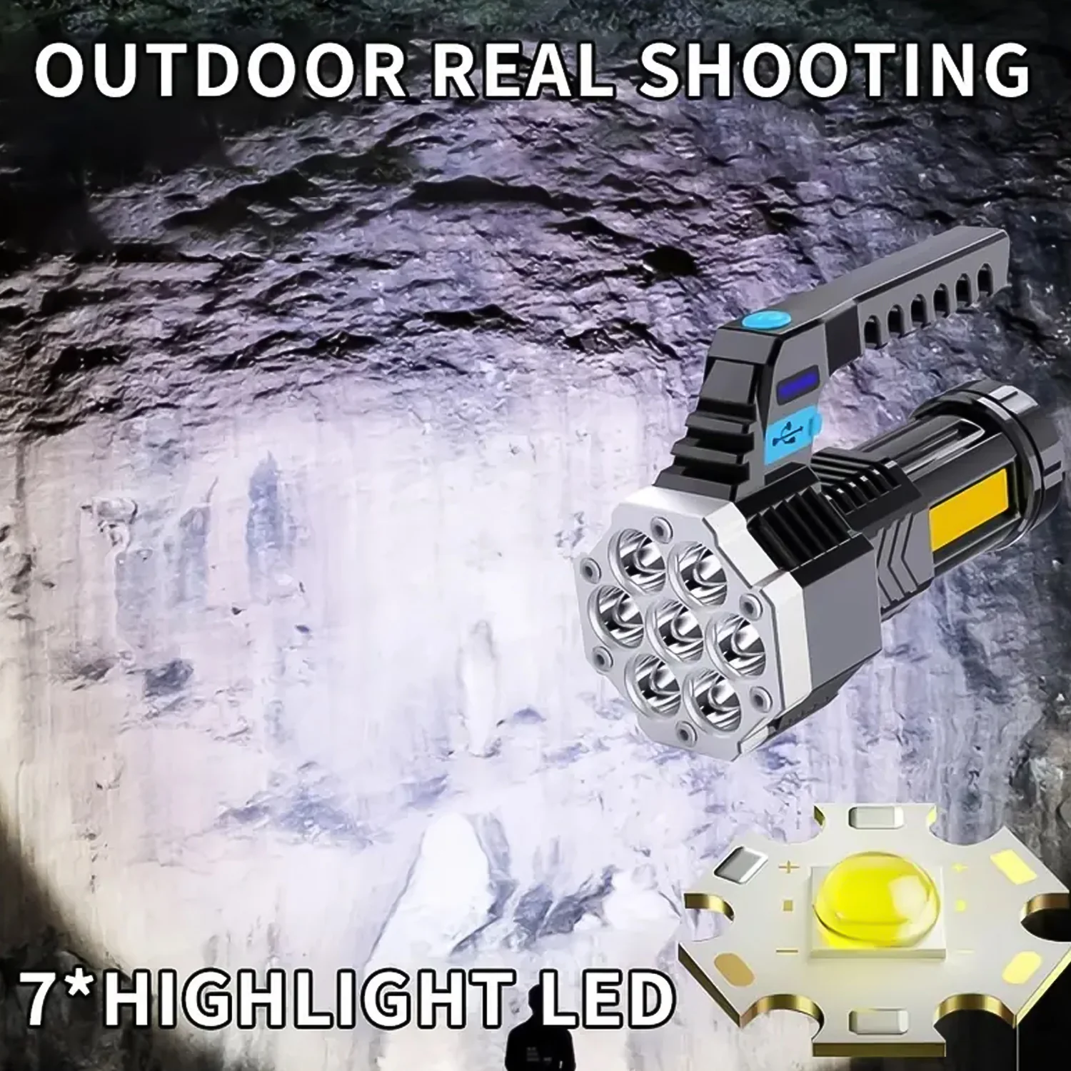 Portable COB 7LED USB Rechargeable Flashlight / Torch with Side Light (1 Pc) - Image 6