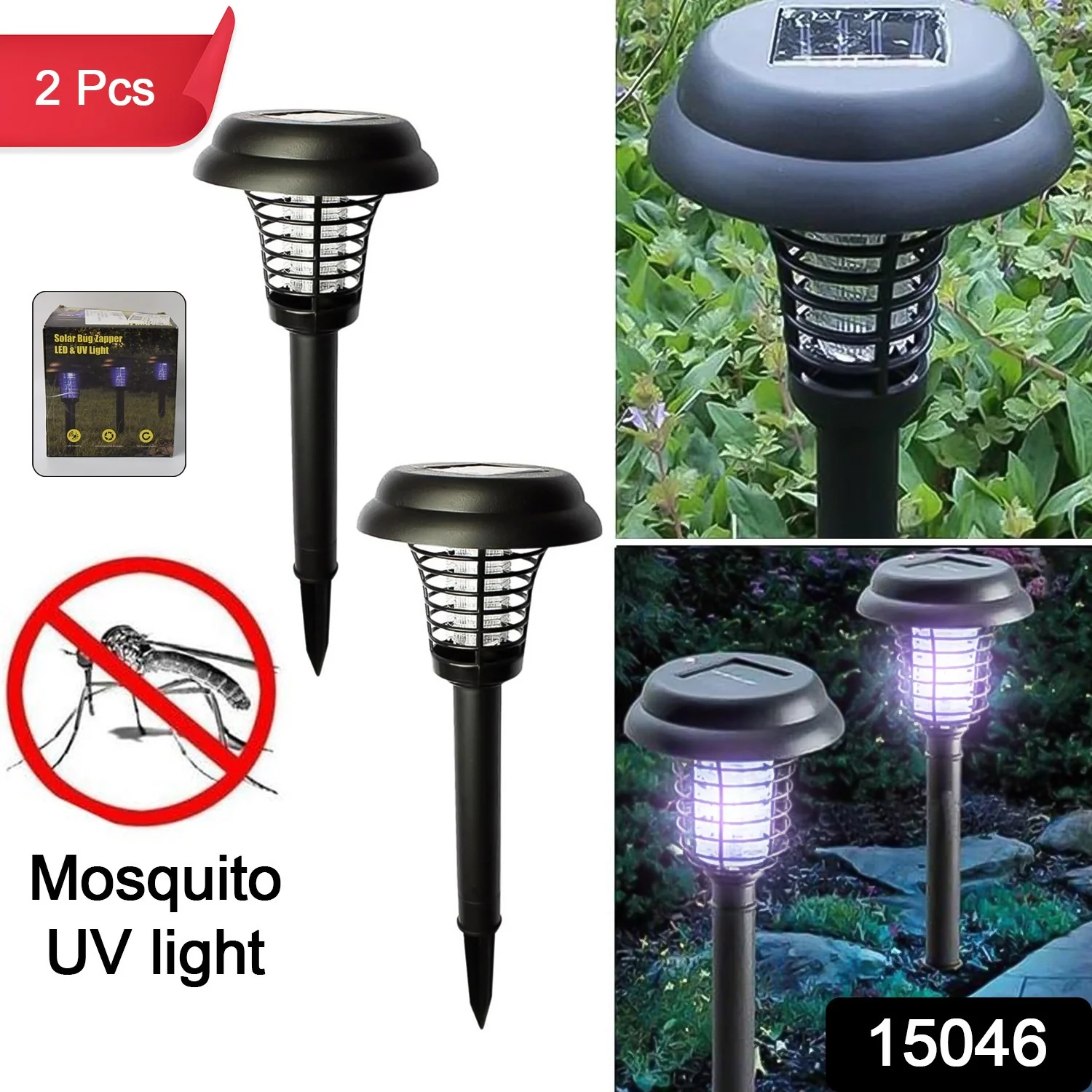 Garden Lighting UV LED Solar Powered LED Mosquito Trap / Bug Zapper  (2 Pc) - Image 2