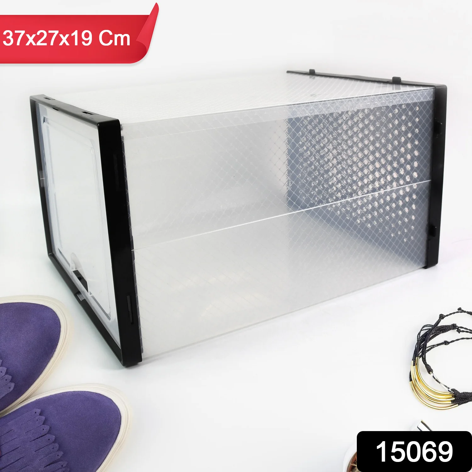 Big Plastic Stackable Shoe Storage Box (1 Pc / 37x27x19 Cm) - Image 2