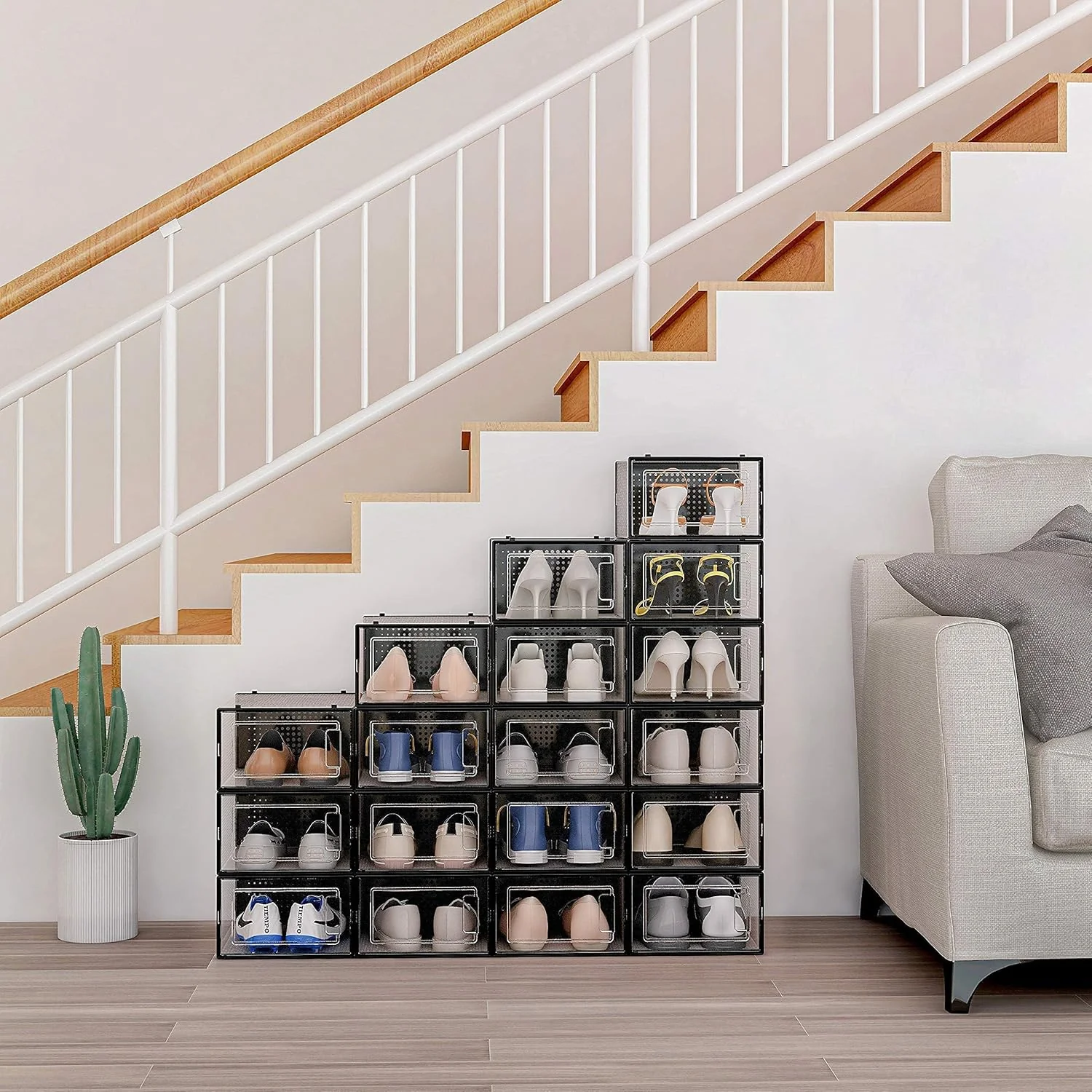 Big Plastic Stackable Shoe Storage Box (1 Pc / 37x27x19 Cm) - Image 4