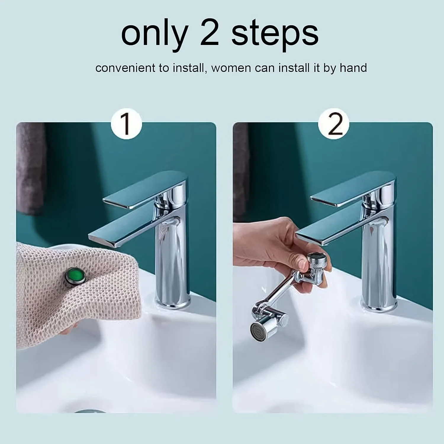 Splash Faucet Filter Faucet, 1080 Rotating Faucet Sprayer Head (1 Set) - Image 3