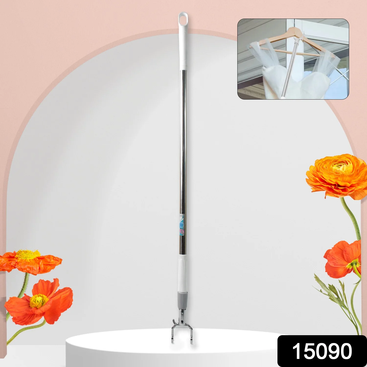 Stainless Steel Telescopic Pole Clothes Hooks Hanger (1 Pc / 155 cm) - Image 2
