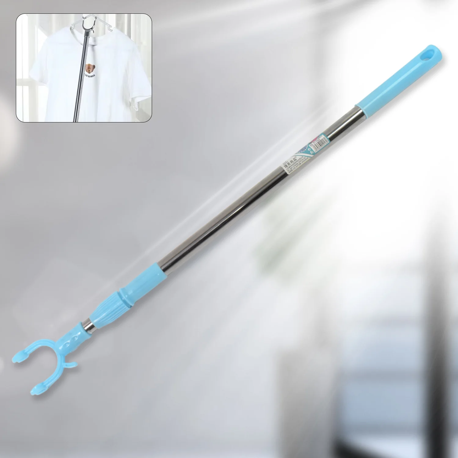 Stainless Steel Telescopic Pole Clothes Hooks Hanger (1 Pc / 1 Mtr.) - Image 3