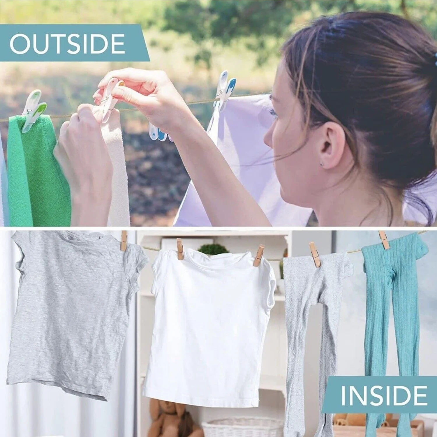 Clothesline Portable Travel Clothesline Adjustable with 2 Plastic Hooks (10 M Approx / 1 Pc) - Image 3