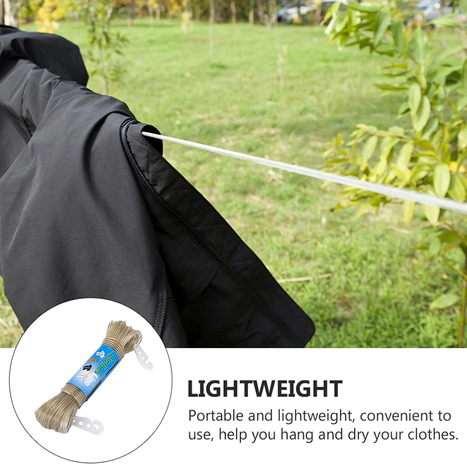 Clothesline Portable Travel Clothesline Adjustable with 2 Plastic Hooks (10 M Approx / 1 Pc) - Image 4