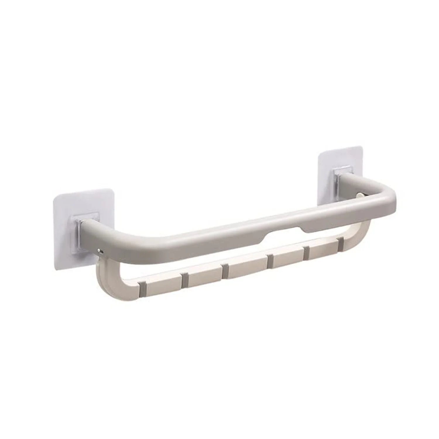 Wall-Mounted Double Bar Towel Holder with Hooks & Adjustable Folding Shelf - Image 5
