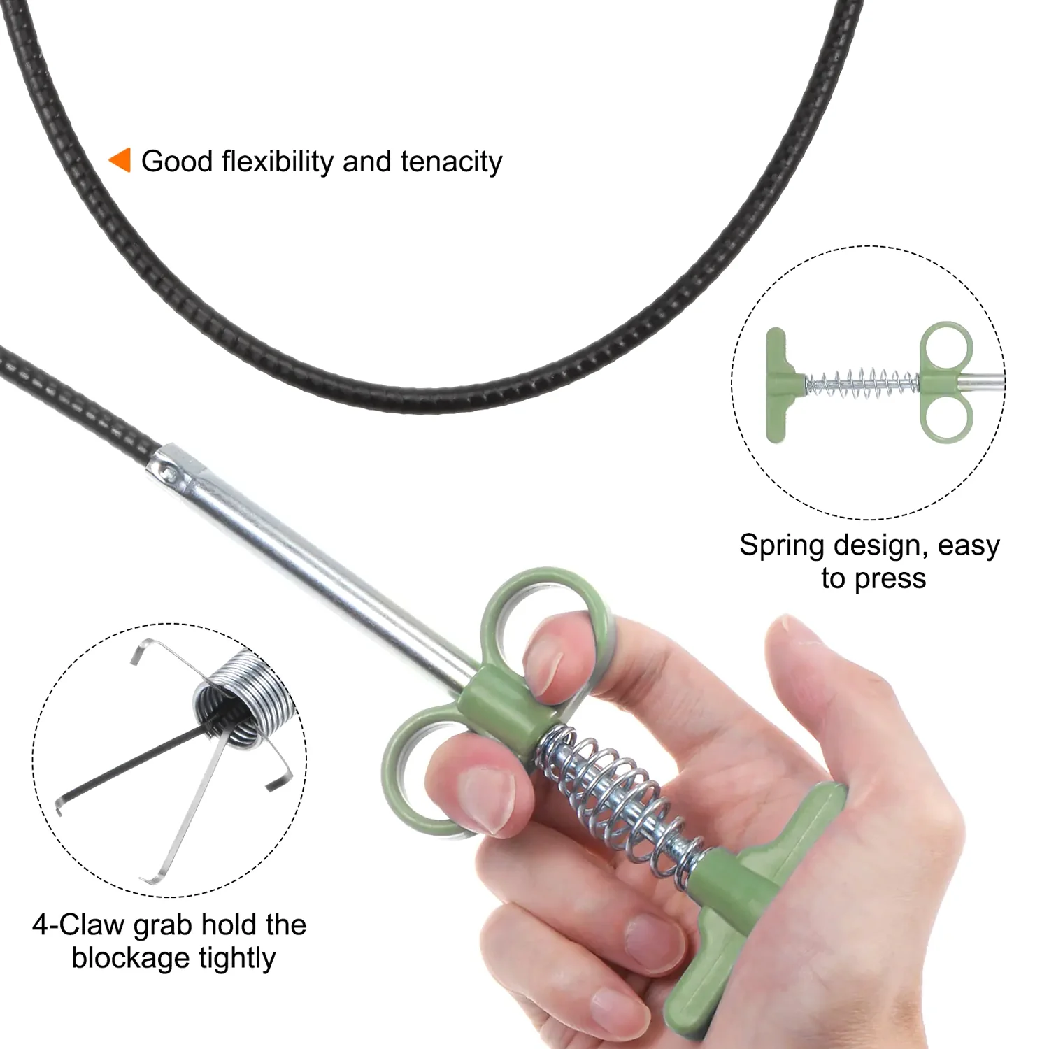 Flexible Spring Drain Cleaning Tool with Hand Grip (1 Pc / 157 Cm) - Image 3