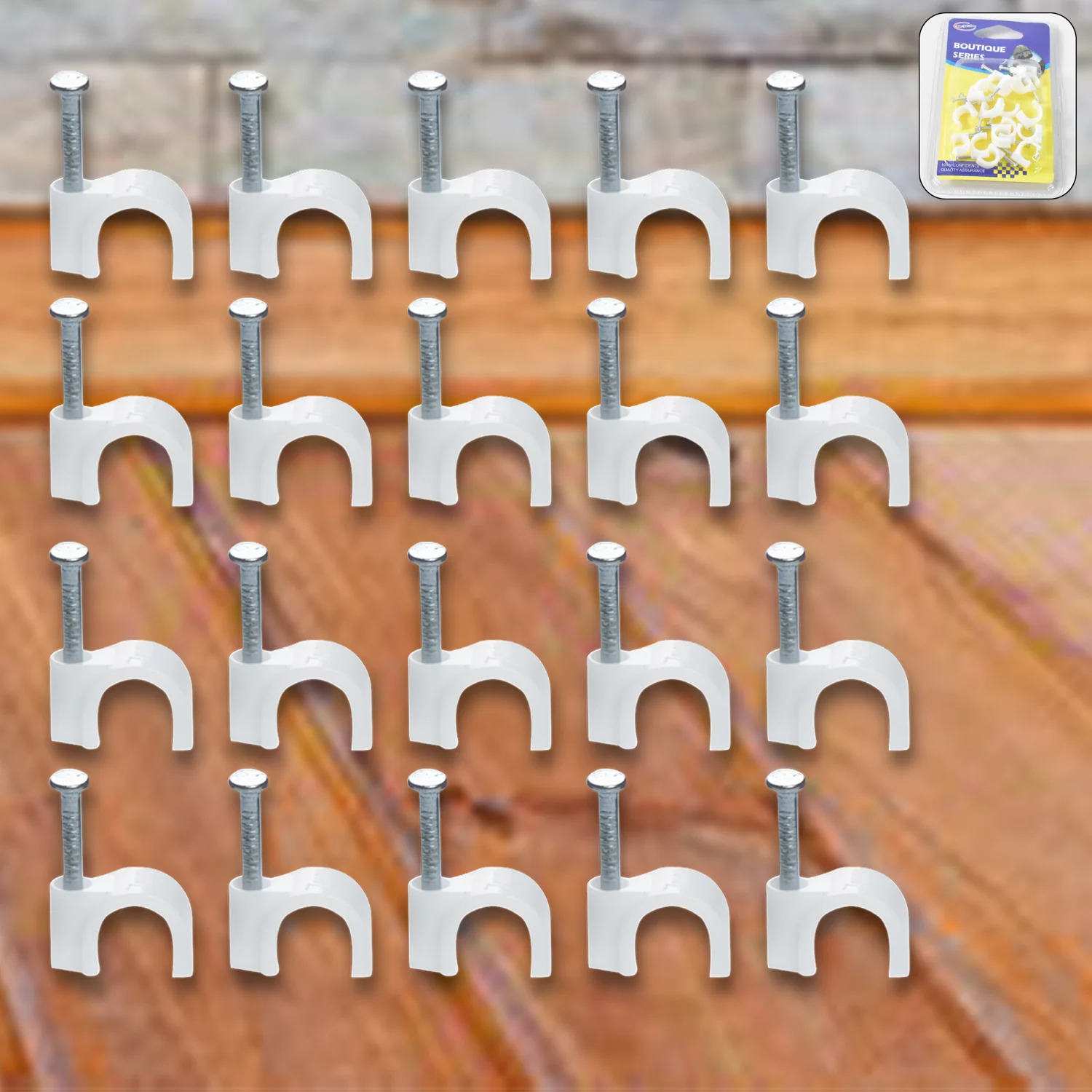 Wire Wall Clips, Plastic Cable Clips Round Wire Pins with Steel Nail (20 Pcs Set) - Image 2