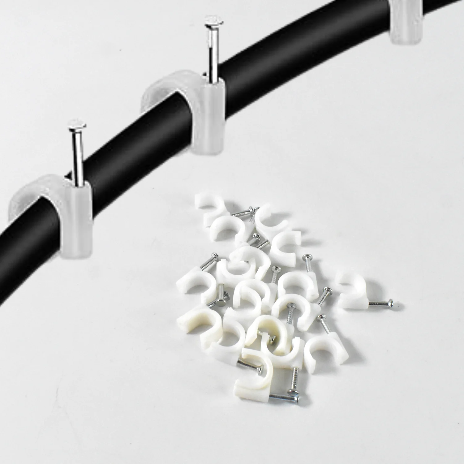 Wire Wall Clips, Plastic Cable Clips Round Wire Pins with Steel Nail (20 Pcs Set) - Image 4