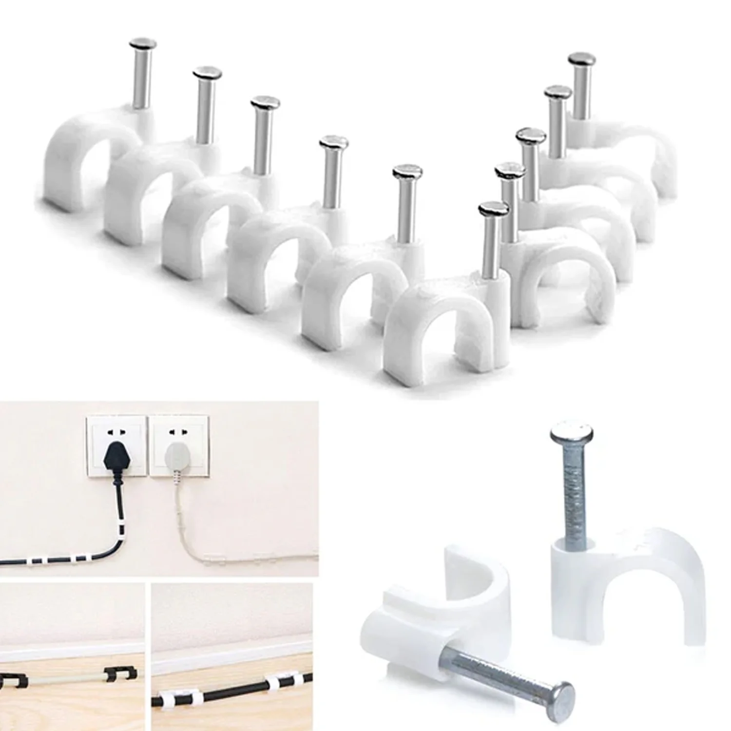 Wire Wall Clips, Plastic Cable Clips Round Wire Pins with Steel Nail (20 Pcs Set) - Image 7
