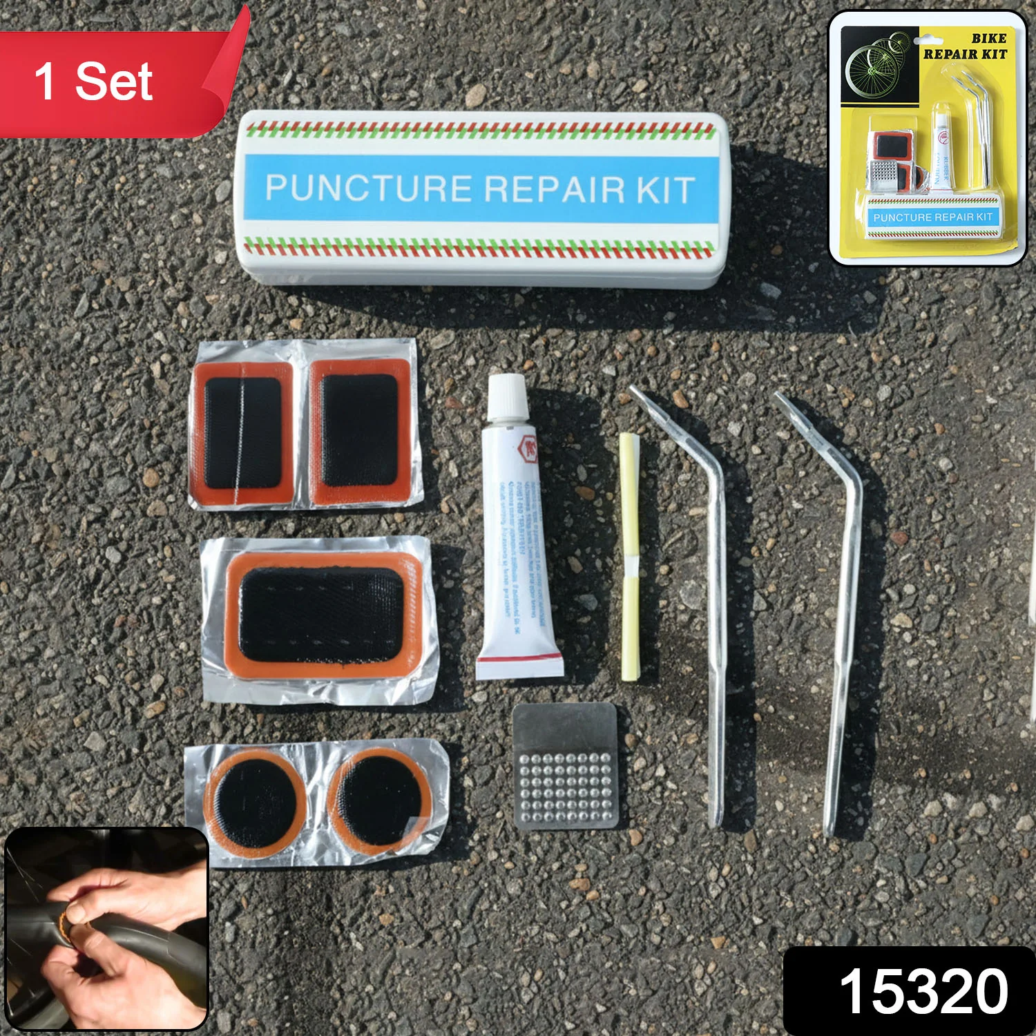 Bicycle Tire Repair Kit – Portable Puncture Repair Set with Adhesive (1 Set / Mix Design) - Image 2