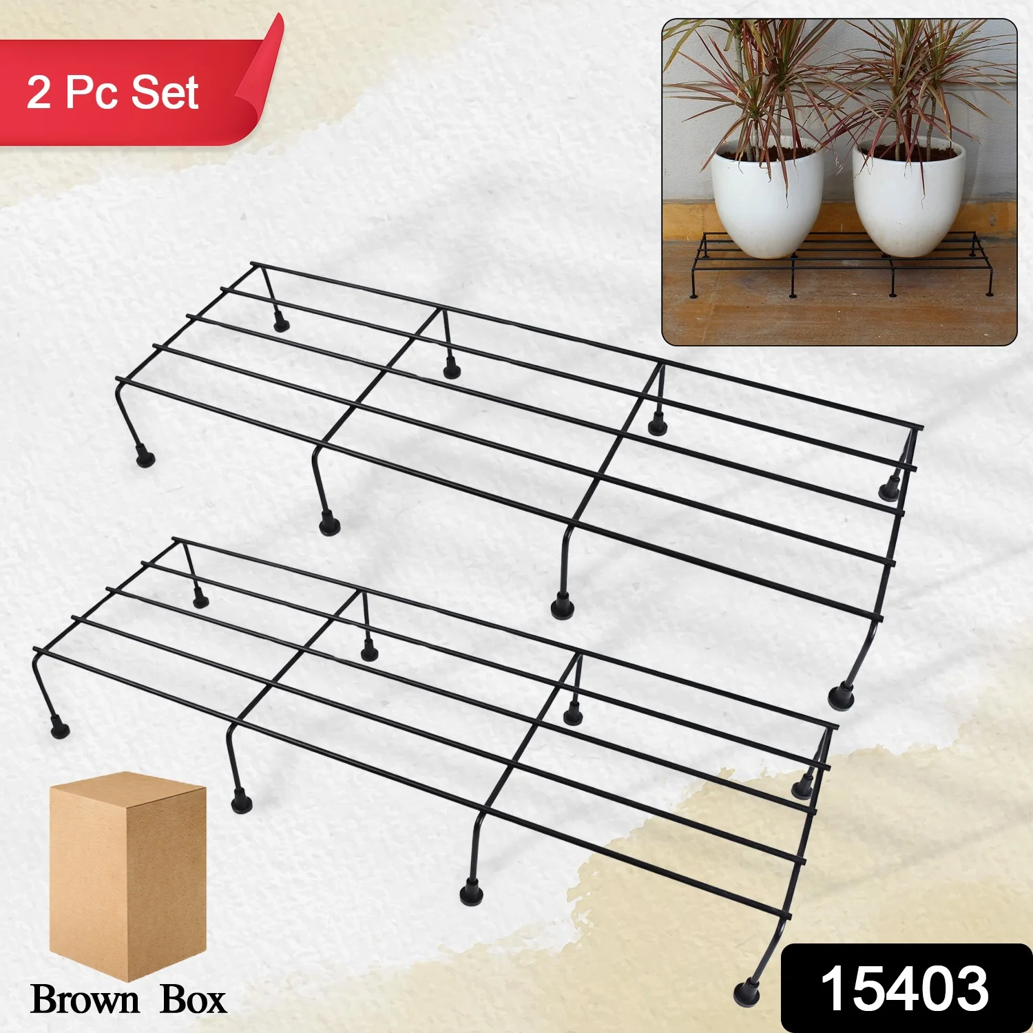 Metal Rectangle Flower plant stand for balcony (60×20 Cm / 2 Pc Set) - Image 2