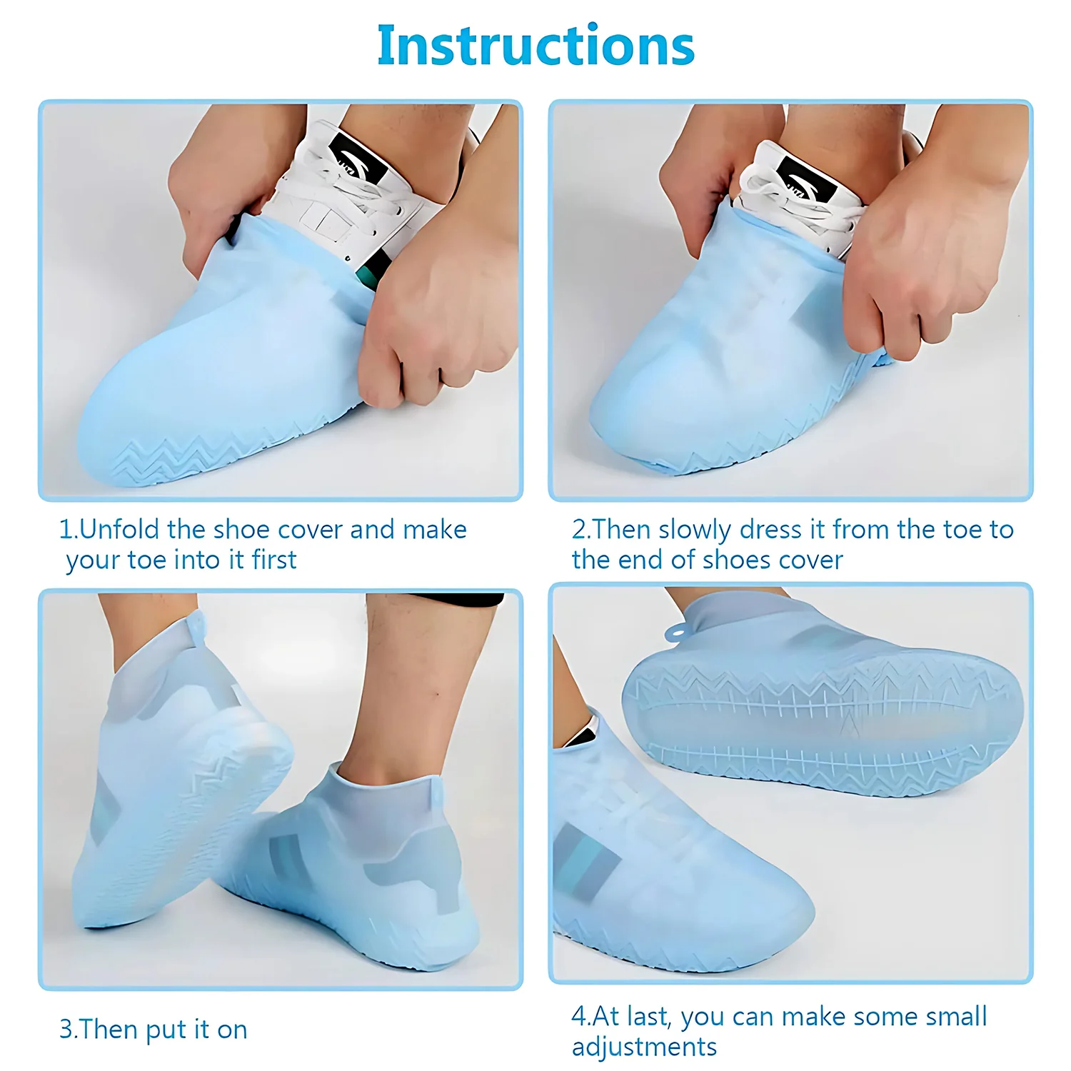Blue Non-Slip Silicone Rain Anti skid Waterproof Fordable Boot Shoe Cover (1 Pair) - Image 3