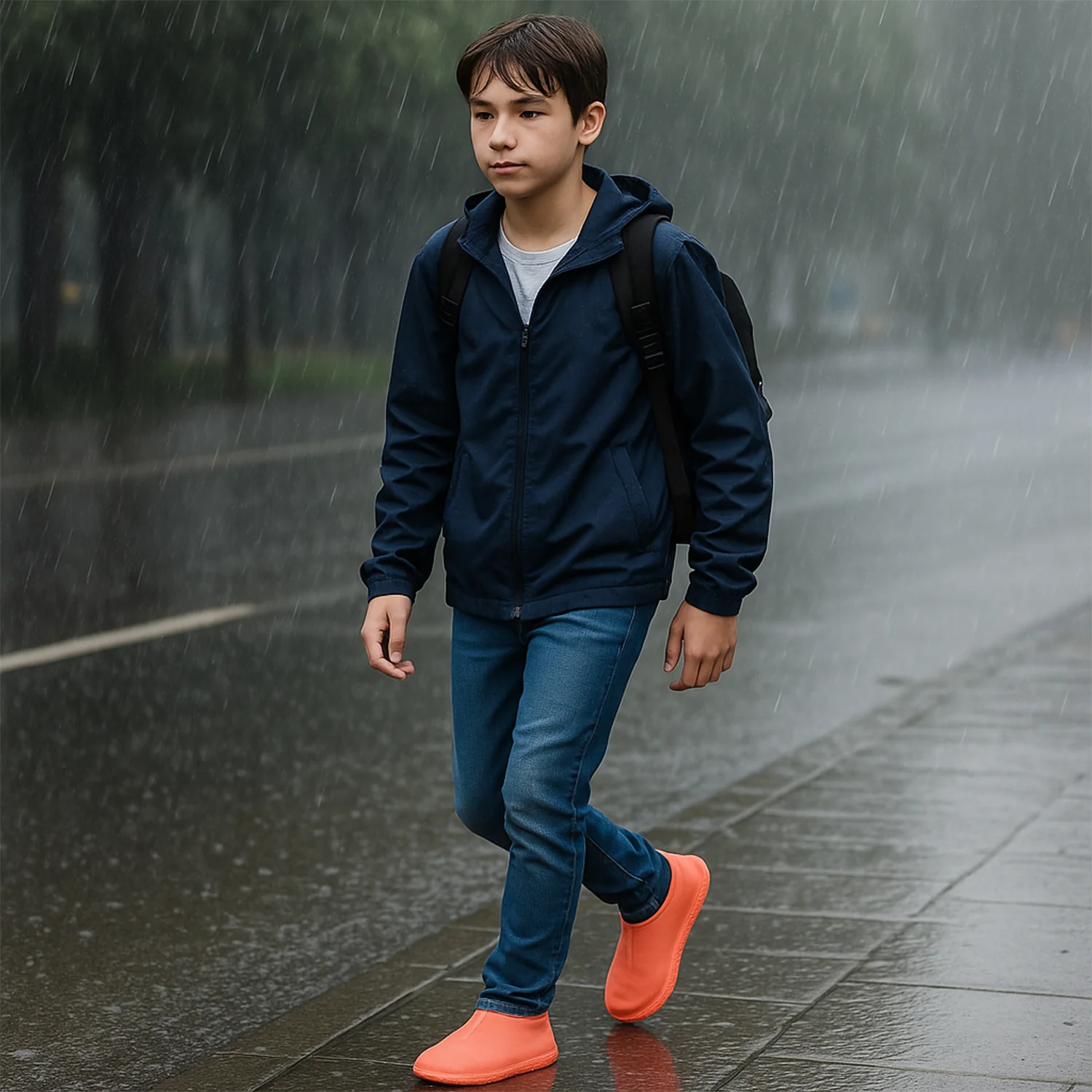 Orange Non-Slip Silicone Rain Reusable Anti skid Waterproof Fordable (1 Pair) - Image 4