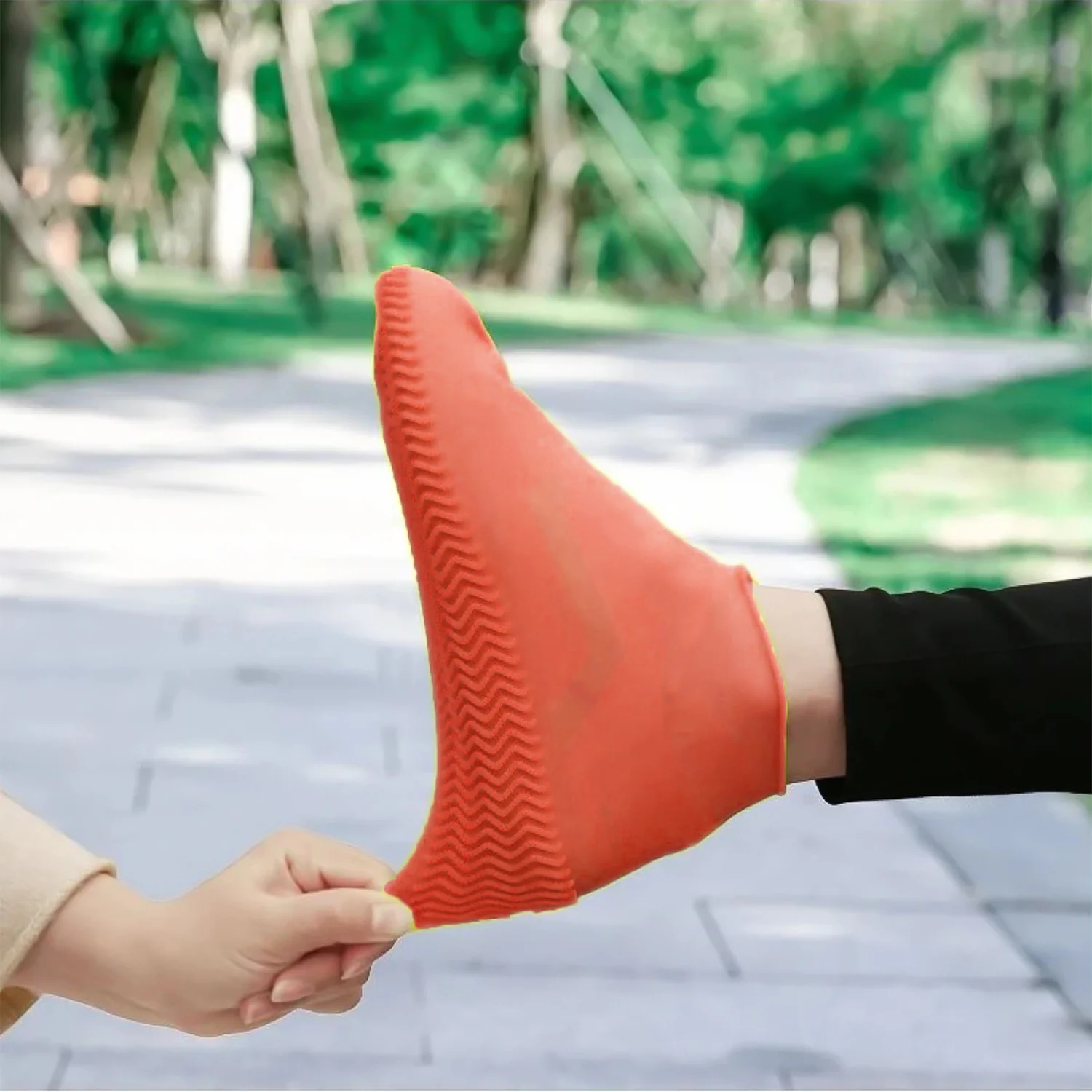 Orange Non-Slip Silicone Rain Reusable Anti skid Waterproof Fordable (1 Pair) - Image 7