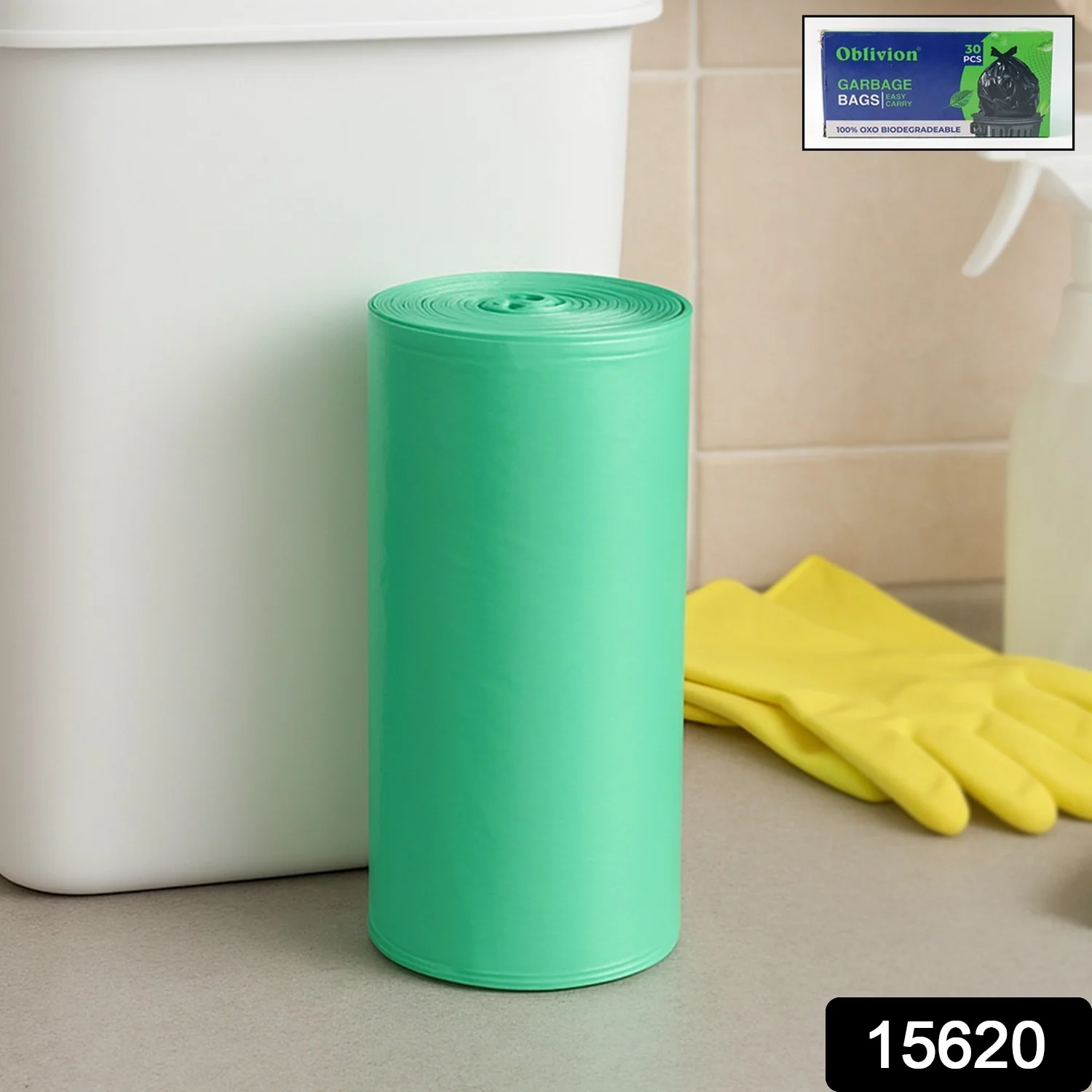 Bio-degradable Eco Friendly Garbage / Trash Bags Rolls (19" x 21") (Green) - Image 2