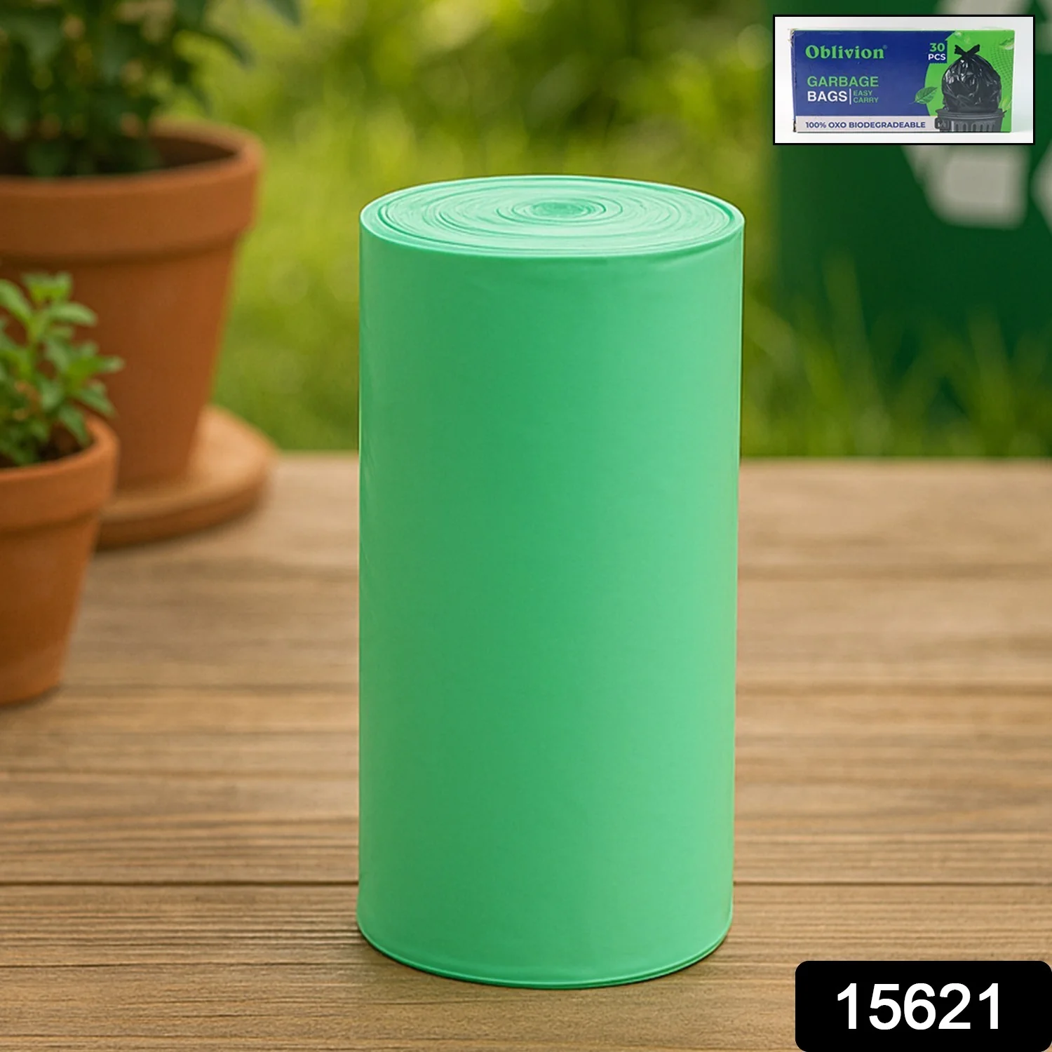 Green Compostable Corn Starch Garbage Bags (17" x 19") - Image 2